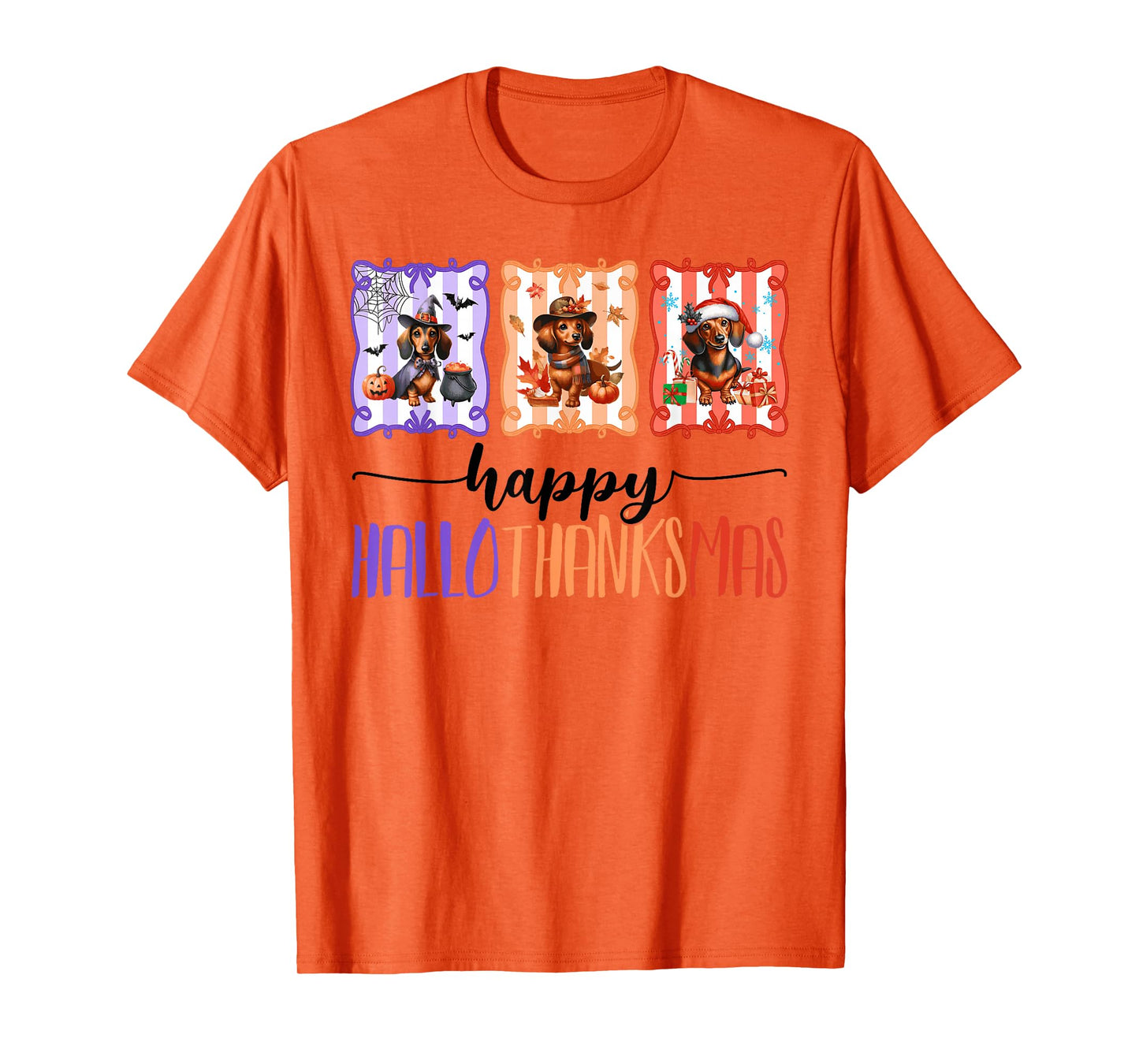 Happy Hallothanksmas Halloween Thanksgiving Dachshund Dogs T-Shirt