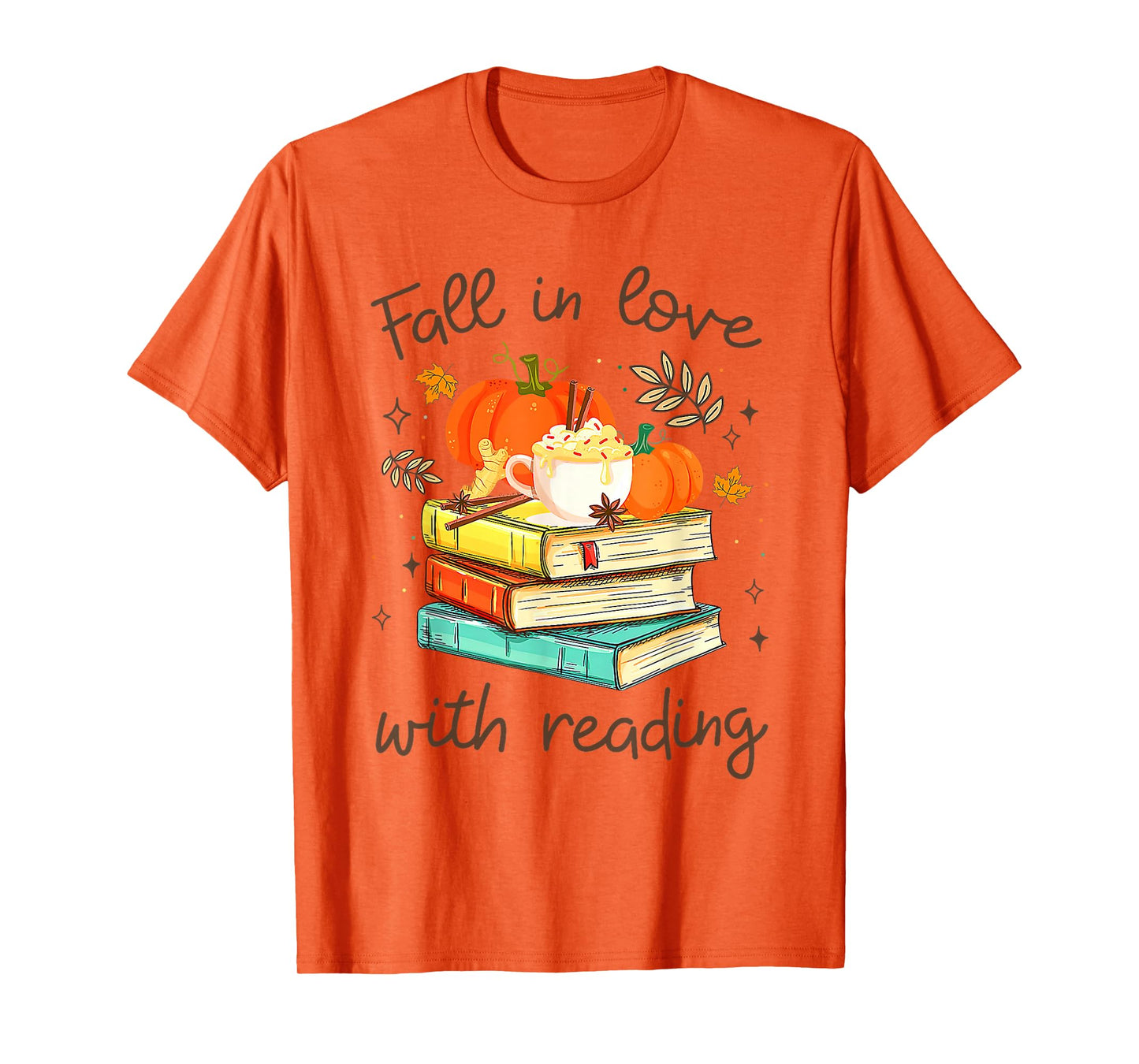 Fall in Love with Reading Book Autumn Pumpkins and Teachers T-Shirt