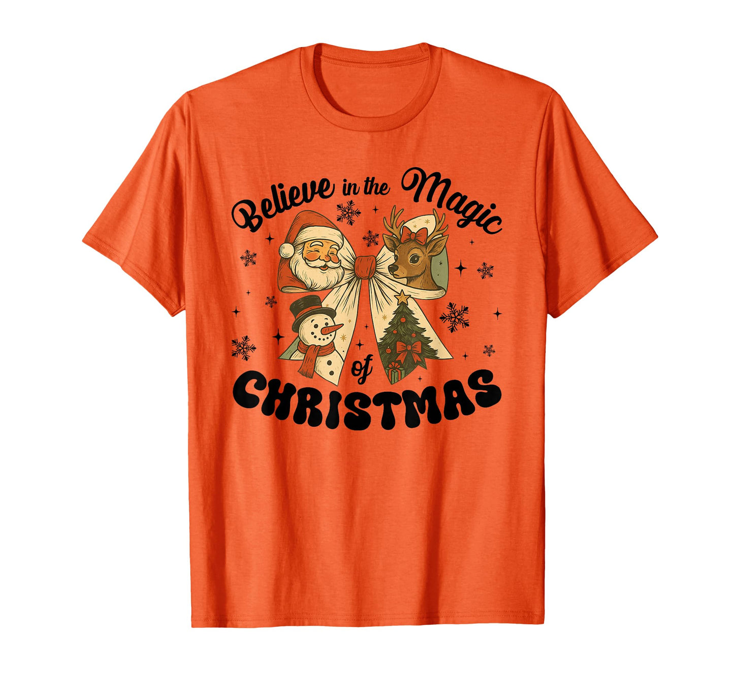Believe in The Magic of Christmas Funny Coquette Bow Santa T-Shirt