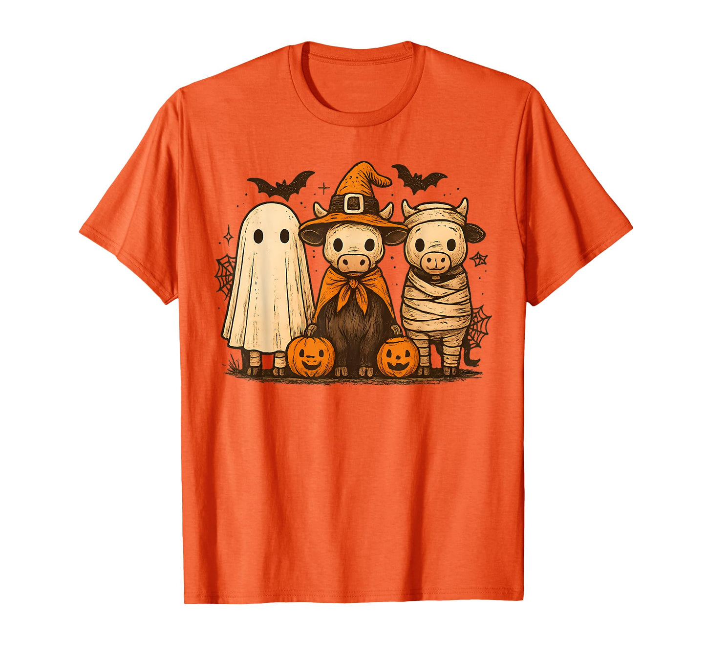 Retro Cute Cow Witch Scary Halloween Pumpkin Women Men Kids T-Shirt