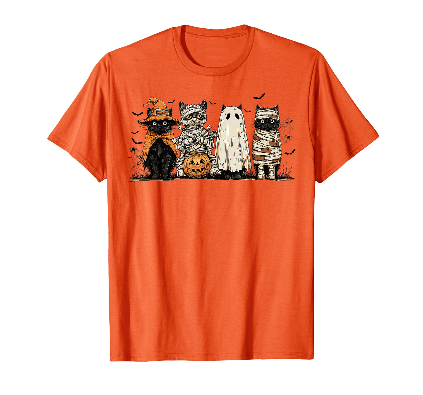 Black Cats in Witch Mummy and Ghost Costumes Halloween Fun T-Shirt