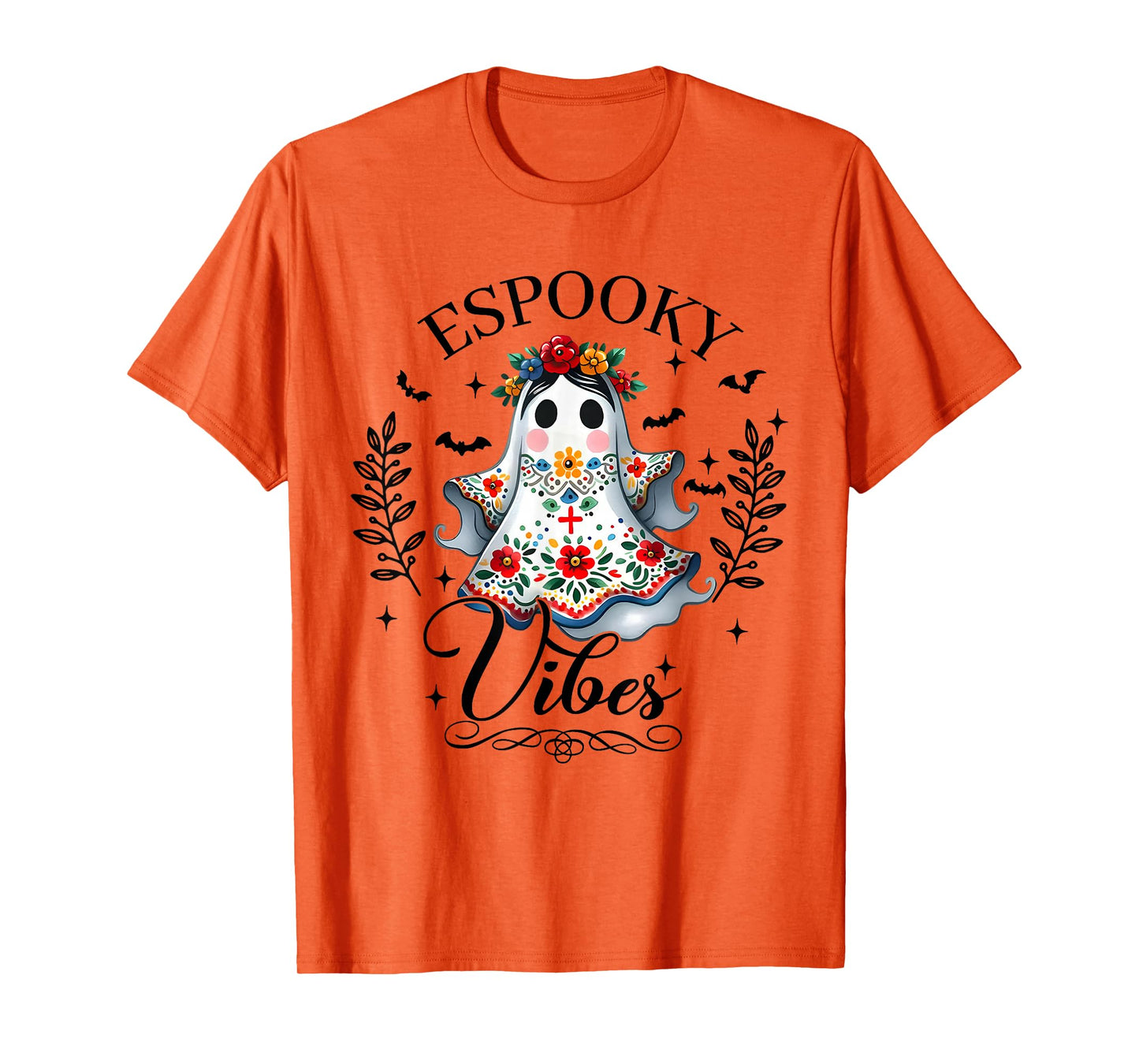 Espooky Vibes Halloween Floral Ghost Spanish Mexican Teacher T-Shirt