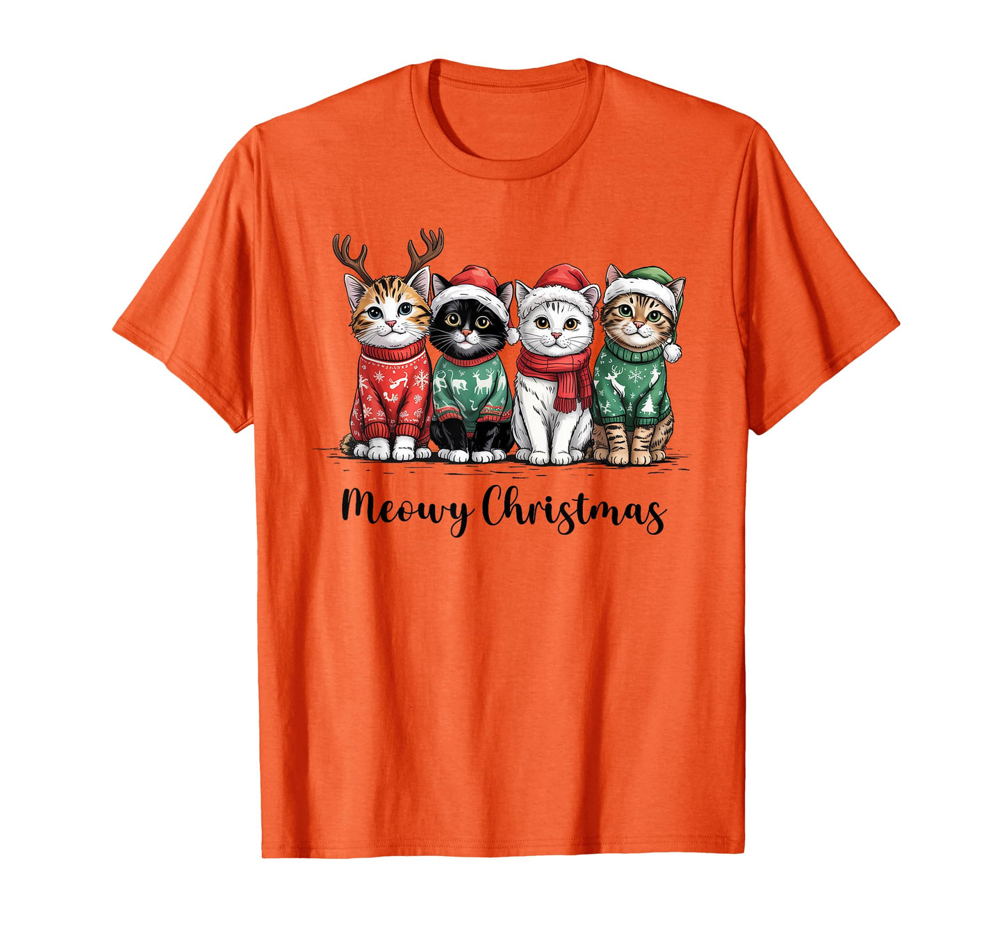 Meowy Christmas Cat Ugly Christmas Cat Reindeer Santa Xmas T-Shirt