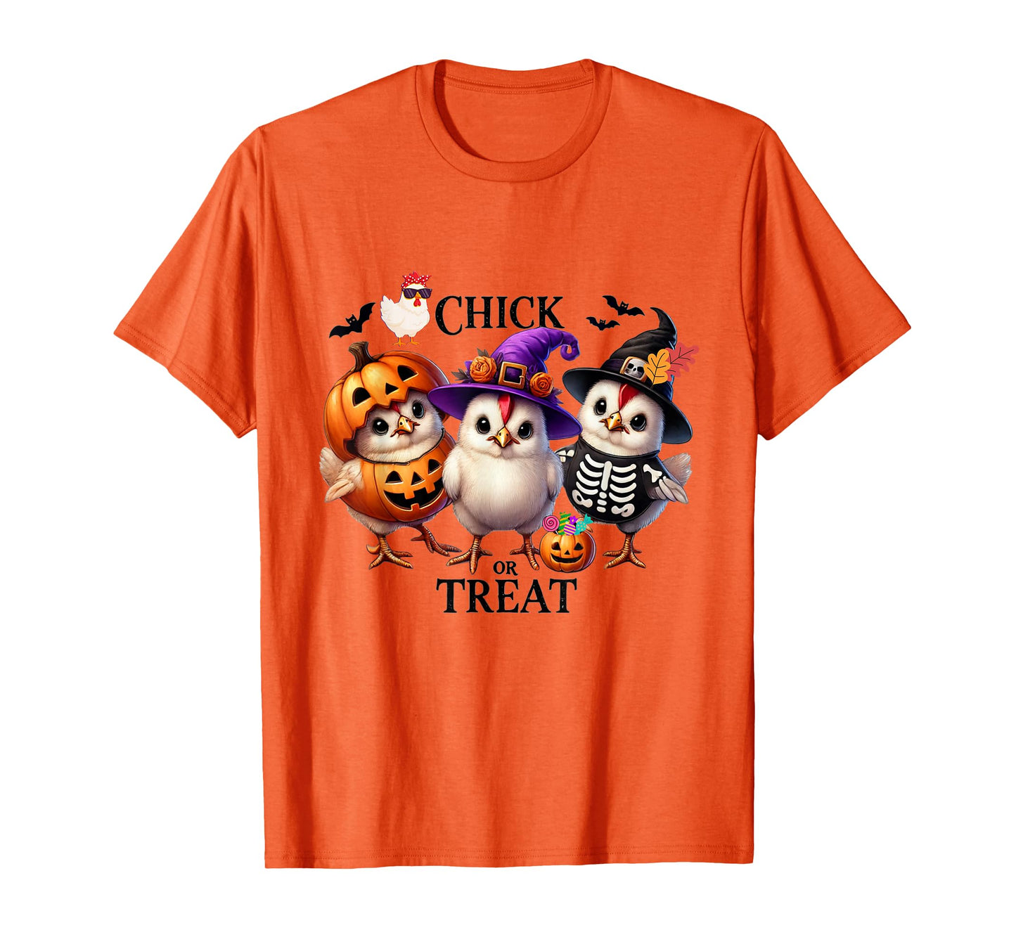Chick or Treat Spooky Skeleton Ghost Witch a Fall Pumpkin T-Shirt
