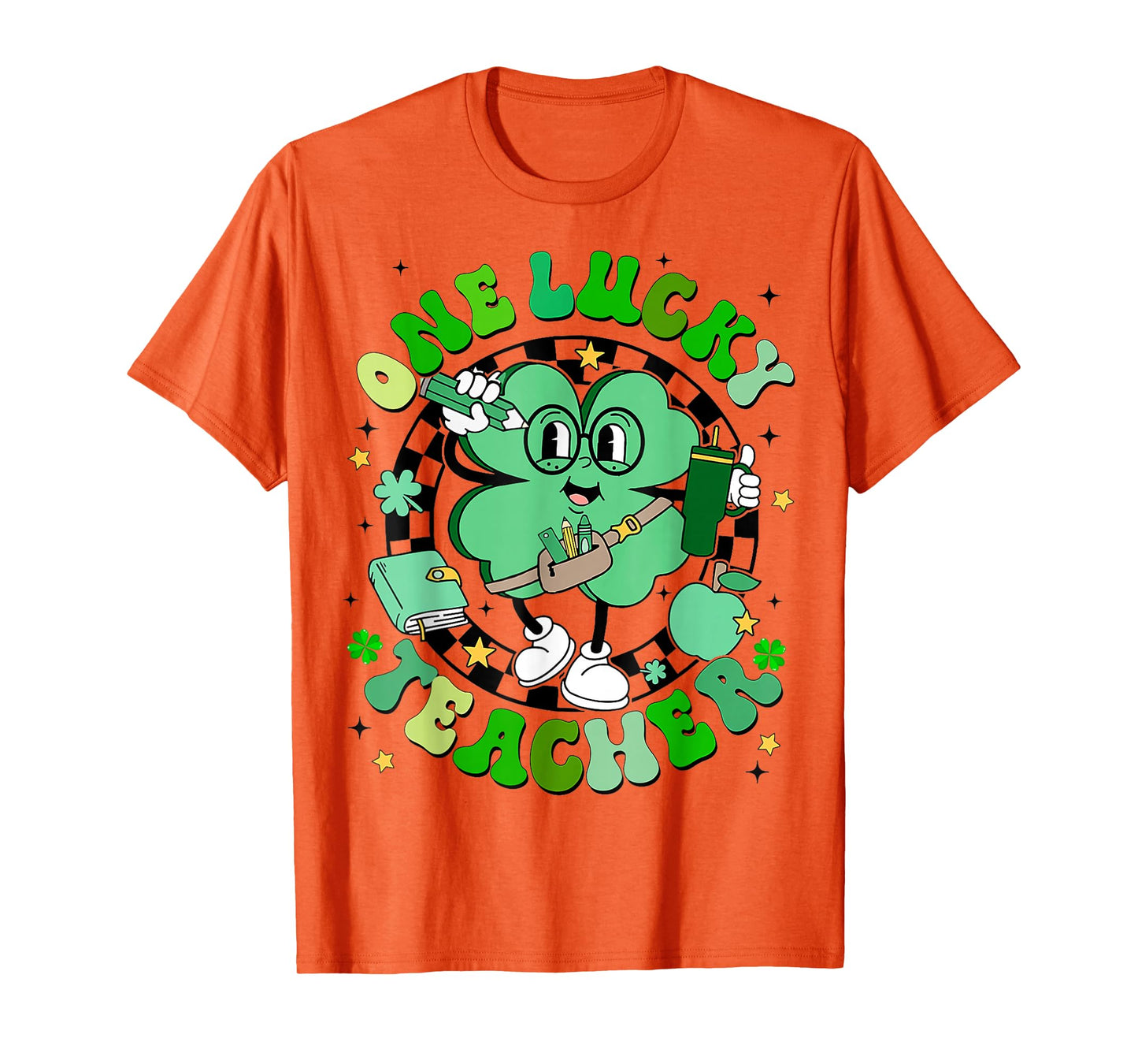 Groovy Shamrock One Lucky Teacher St Patricks Day Men Women T-Shirt