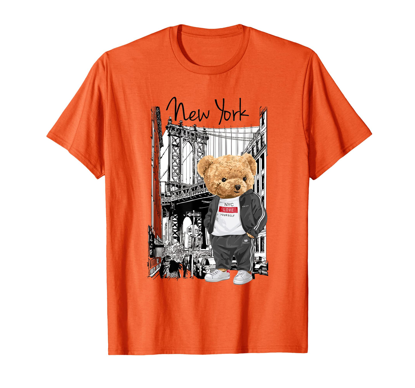 Bahaa's Tee Unisex-Kids Grey Cartoon Teddy Bear NYC Graphic T-Shirt