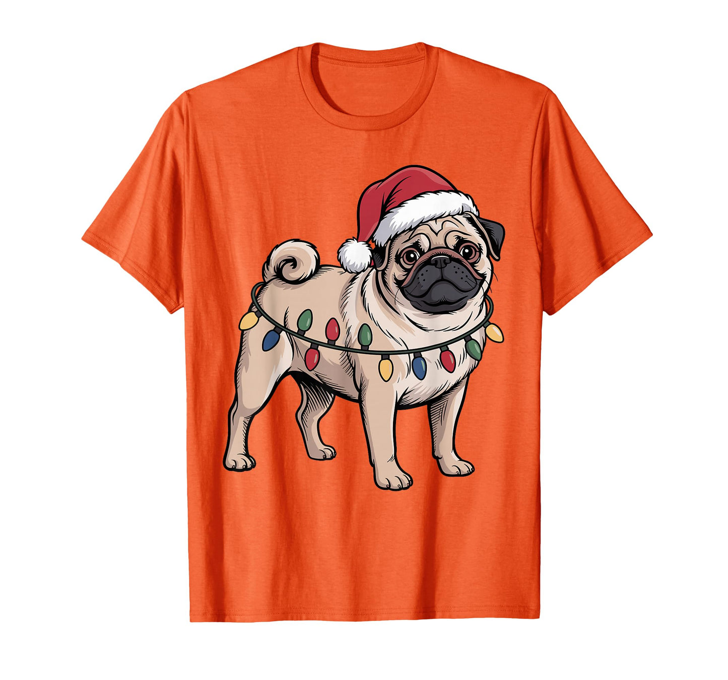 Funny Pug Christmas Santa Hat Xmas Lights T-Shirt