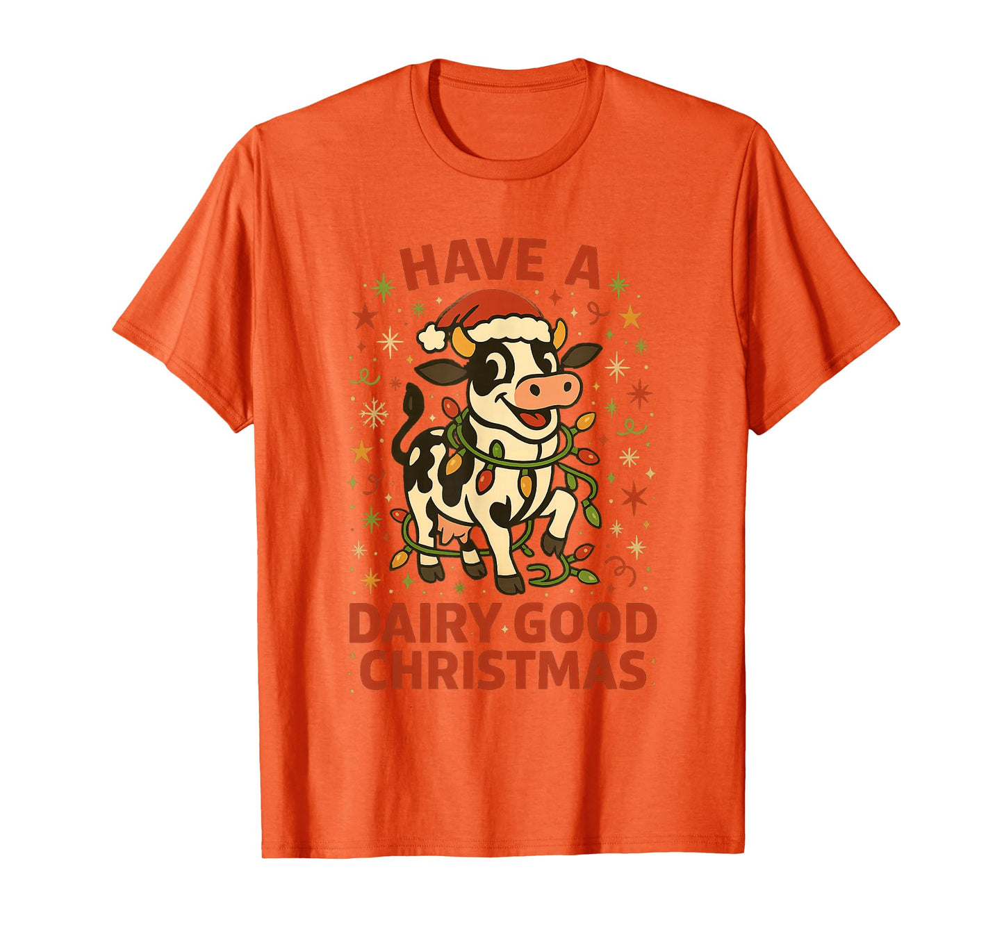 Christmas Holstein Cow Lights Santa Hat Dairy Christmas T-Shirt