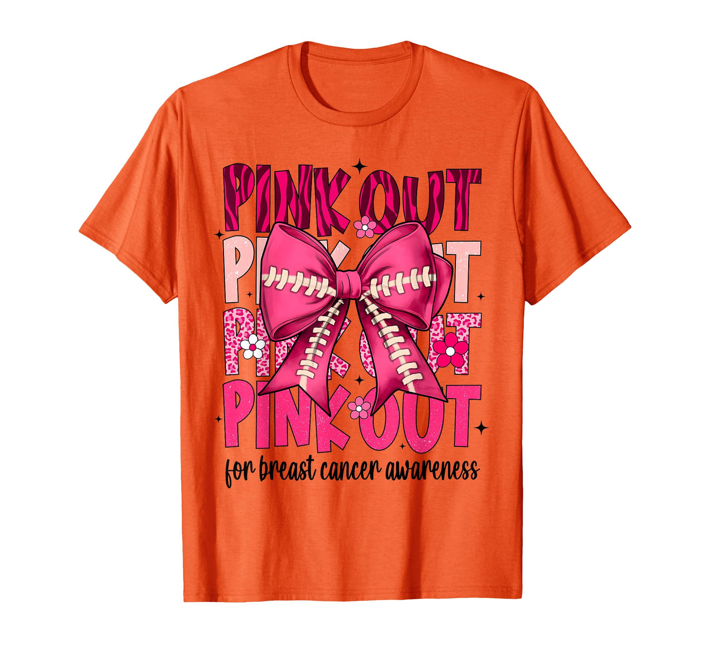 Pink Out Football Pink Coquette Bow Breast Cancer Awareness T-Shirt