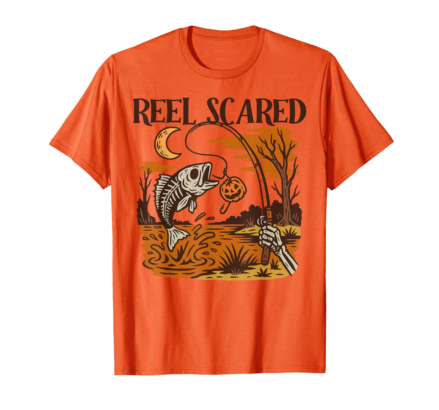 Vintage Reel Halloween Scared Fishing Skeleton Fisherman T-Shirt