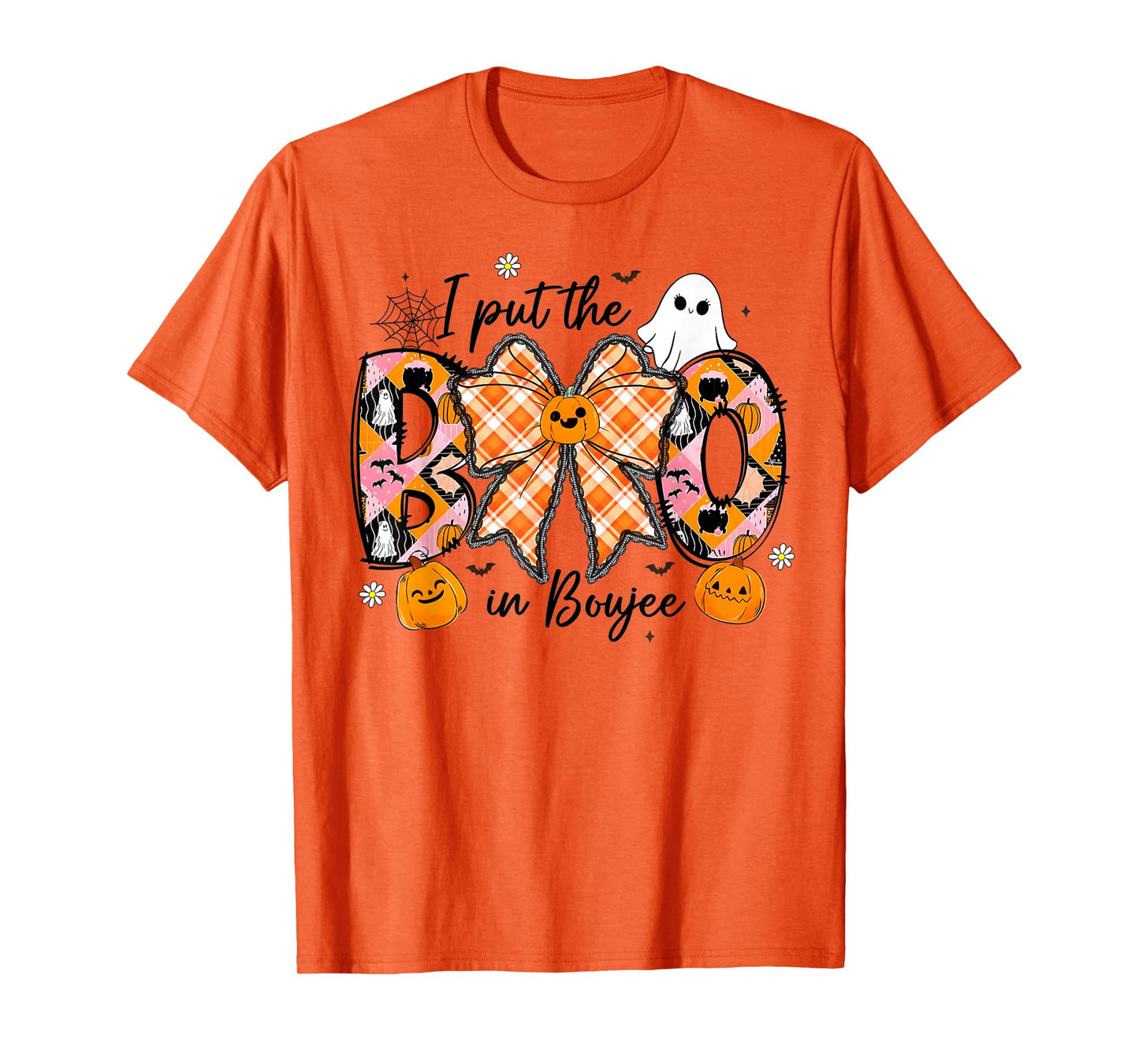 I Put The Boo In Boujee Ghost Coquette Bow Halloween Womens T-Shirt