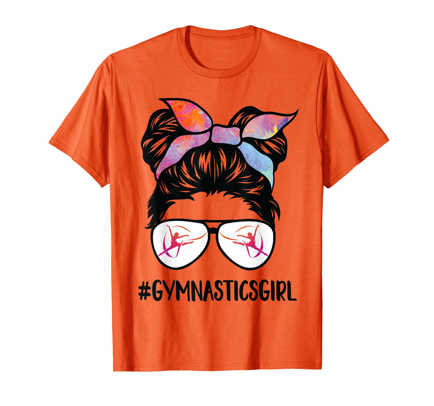 Gymnastics girl Messy Bun Hair glasses Gymnast Daughter her T-Shirt