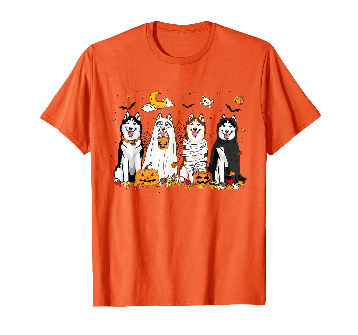 Fall Husky Ghost Halloween Husky Witch Dog Mom Dog Lover T-Shirt