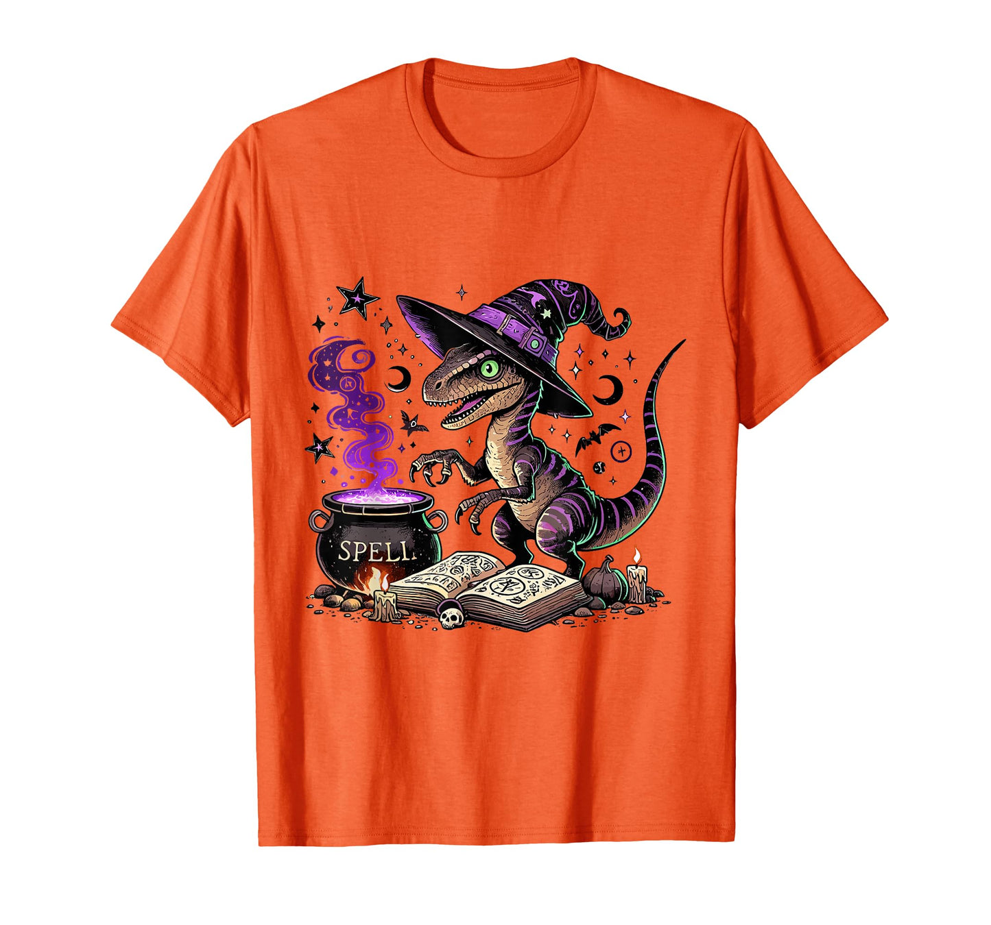 Halloween Raptor Witch Funny Dinosaur Magic Spooky Spell T-Shirt