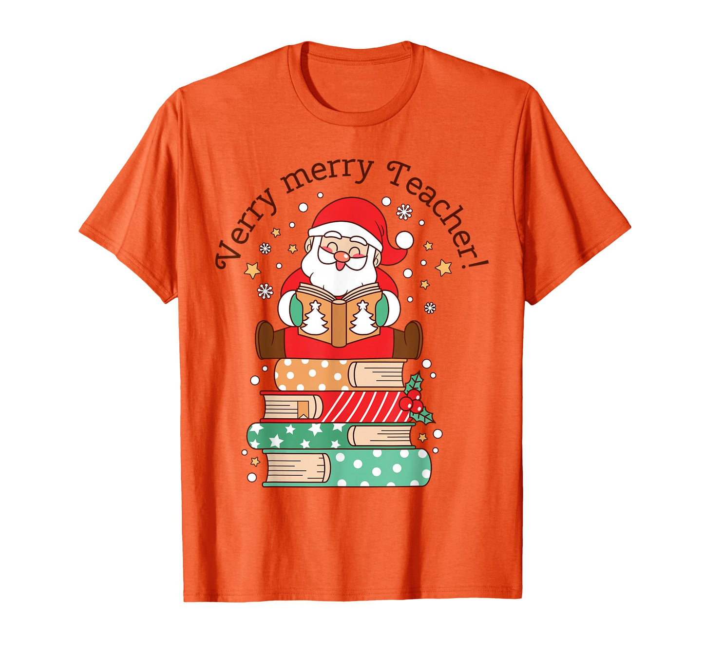 Very Merry Teacher Christmas Santa Book Lover Tee T-Shirt