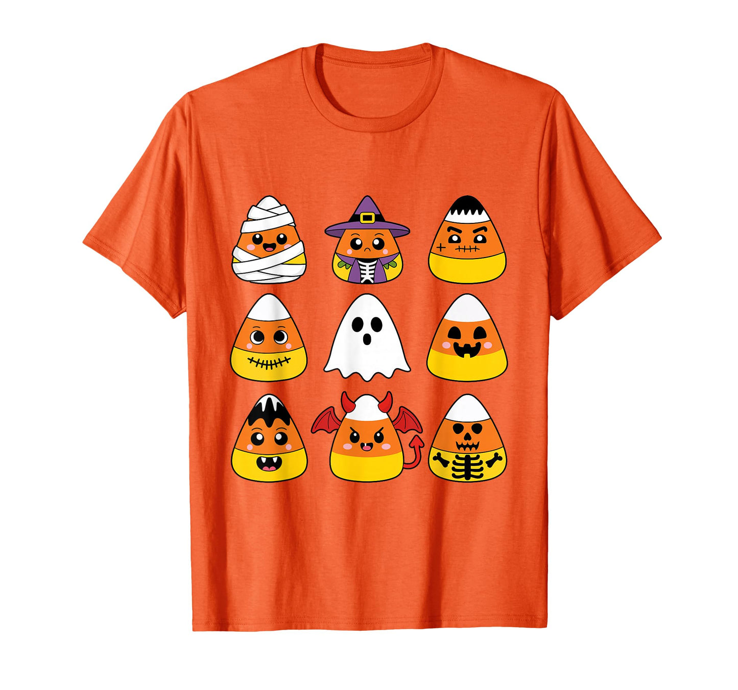 Candy Corn Cute Characters Halloween Mummy Ghost Pumpkin T-Shirt