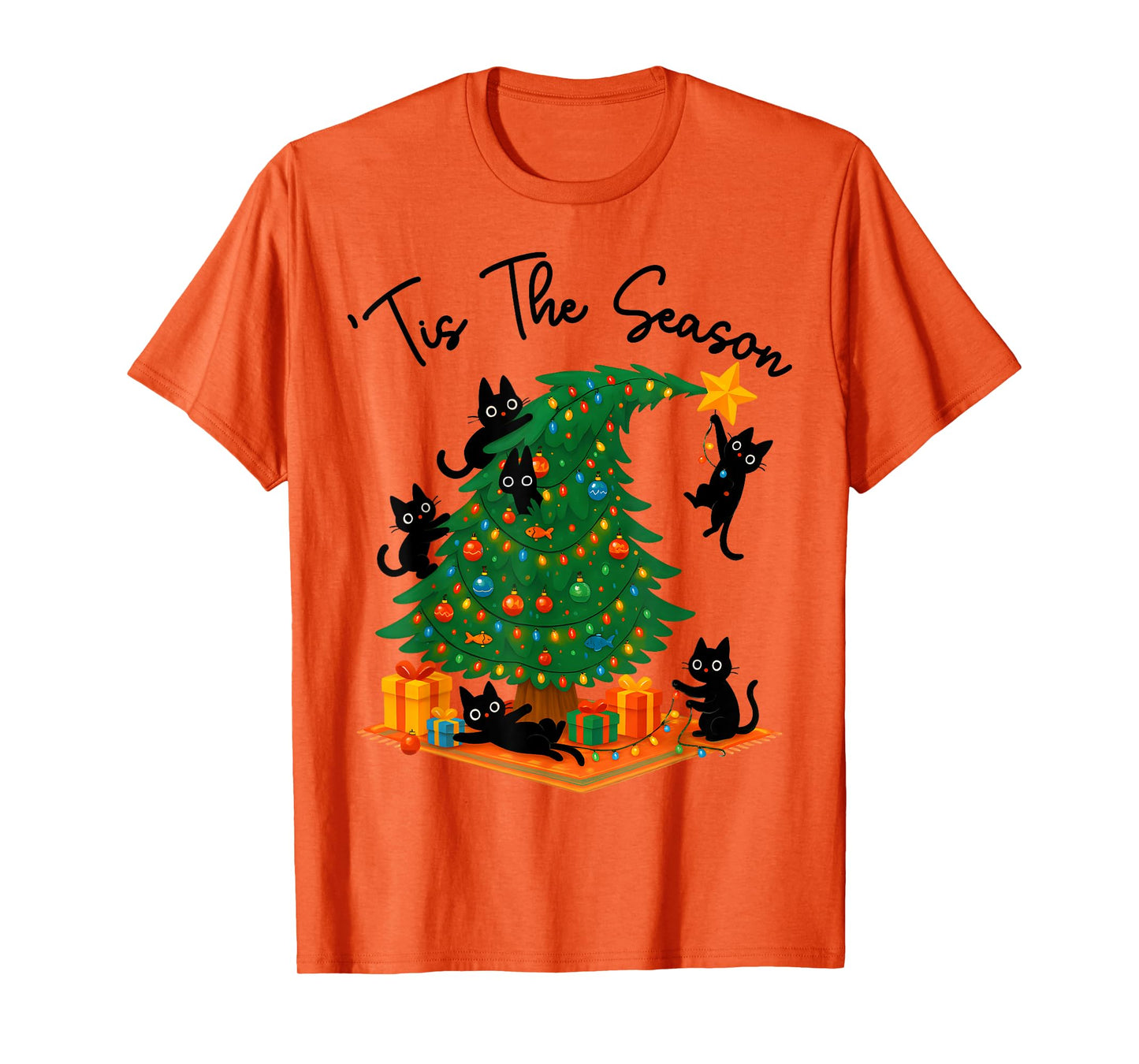Tis The Season Christmas Tree Cute Black Cat Matching Family T-Shirt