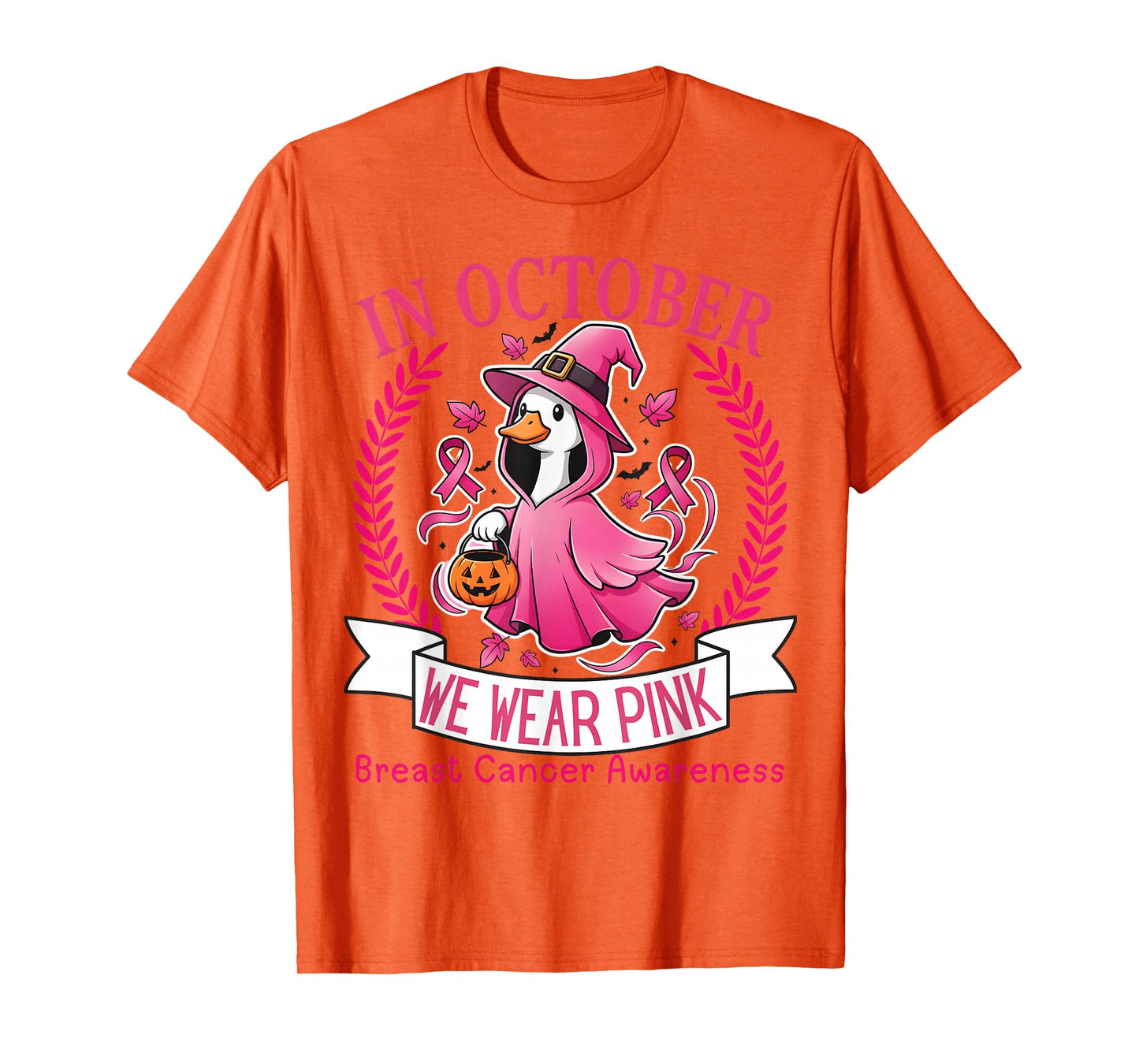 Breast Cancer Women Halloween Goose in October We Wear Pink T-Shirt