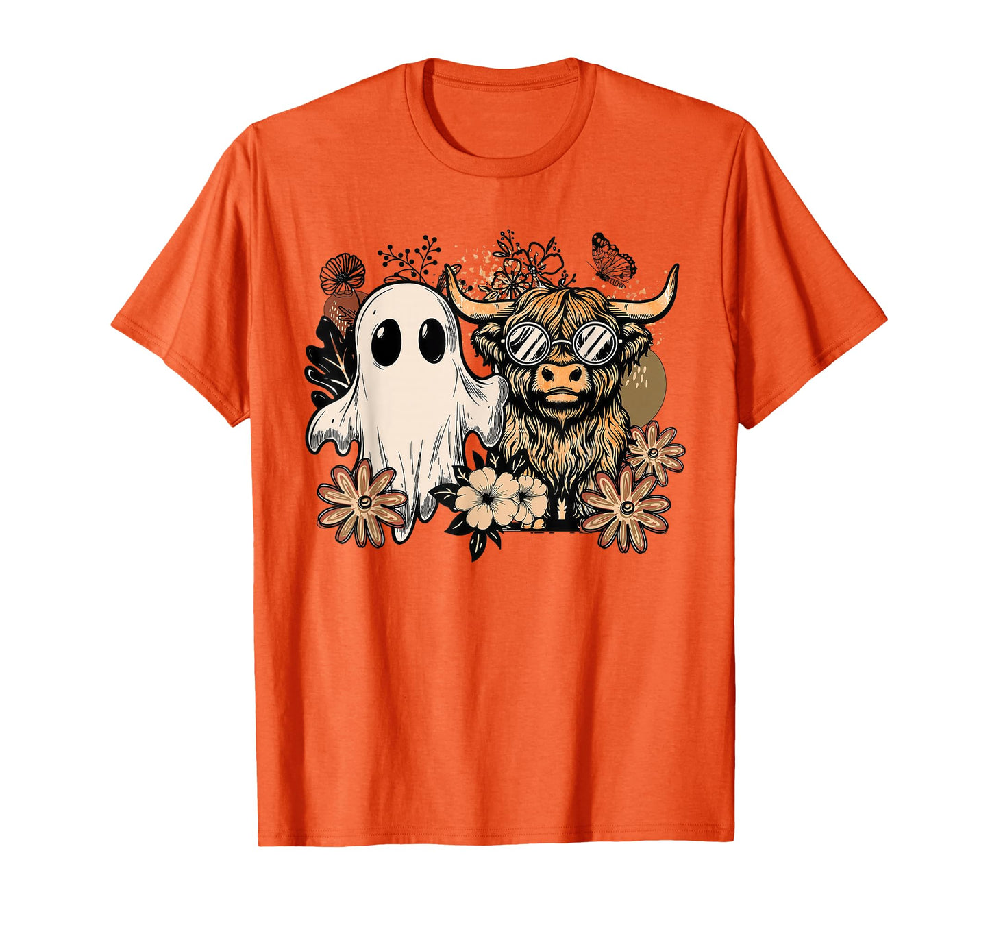 Floral Fall Highland Cow Ghost Boho Pumpkin Coquette T-Shirt