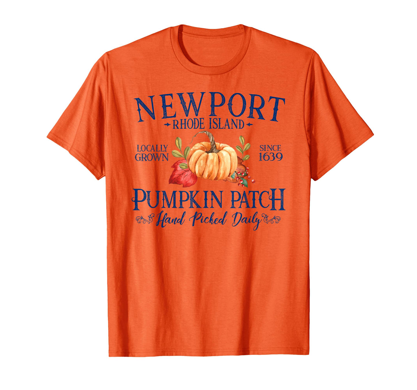 Newport Rhode Island Pumpkin Patch Fall Navy Blue Letters T-Shirt