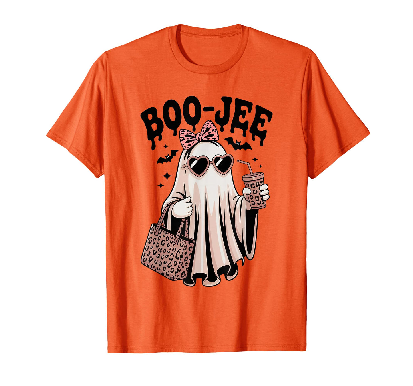 Coquette Leopard Ghost Coffee Boo-JEE Halloween Boujee Ghost T-Shirt