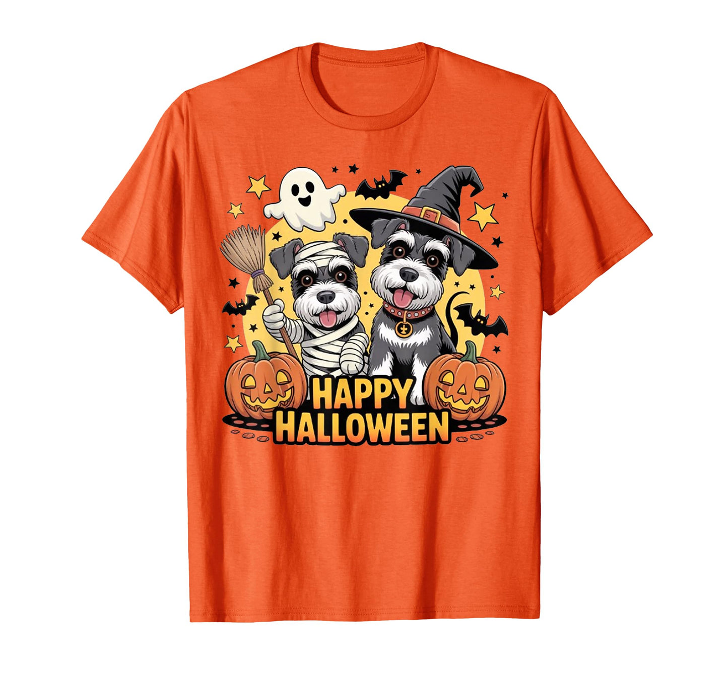 Cute Schnauzer Dog Lovers Halloween with Pumpkins Ghost Dog T-Shirt