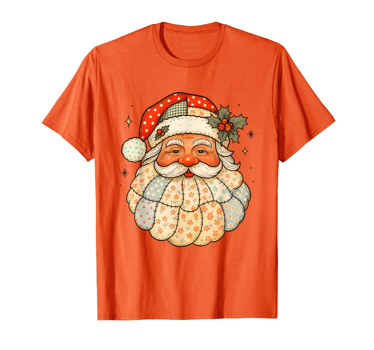 Santa Patchwork Merry Christmas Xmas Vibes Mistletoe T-Shirt