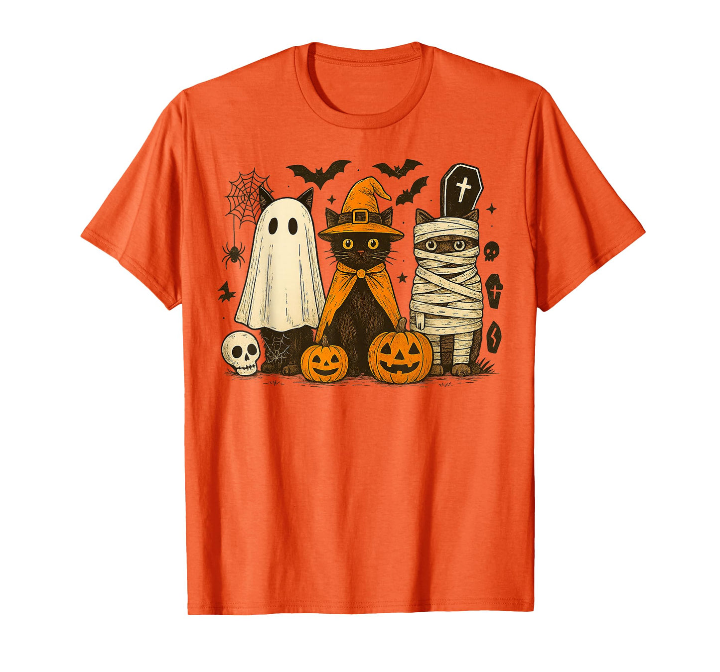 Halloween Black Cats Costumes Ghost Witch Mummy Funny Cat T-Shirt
