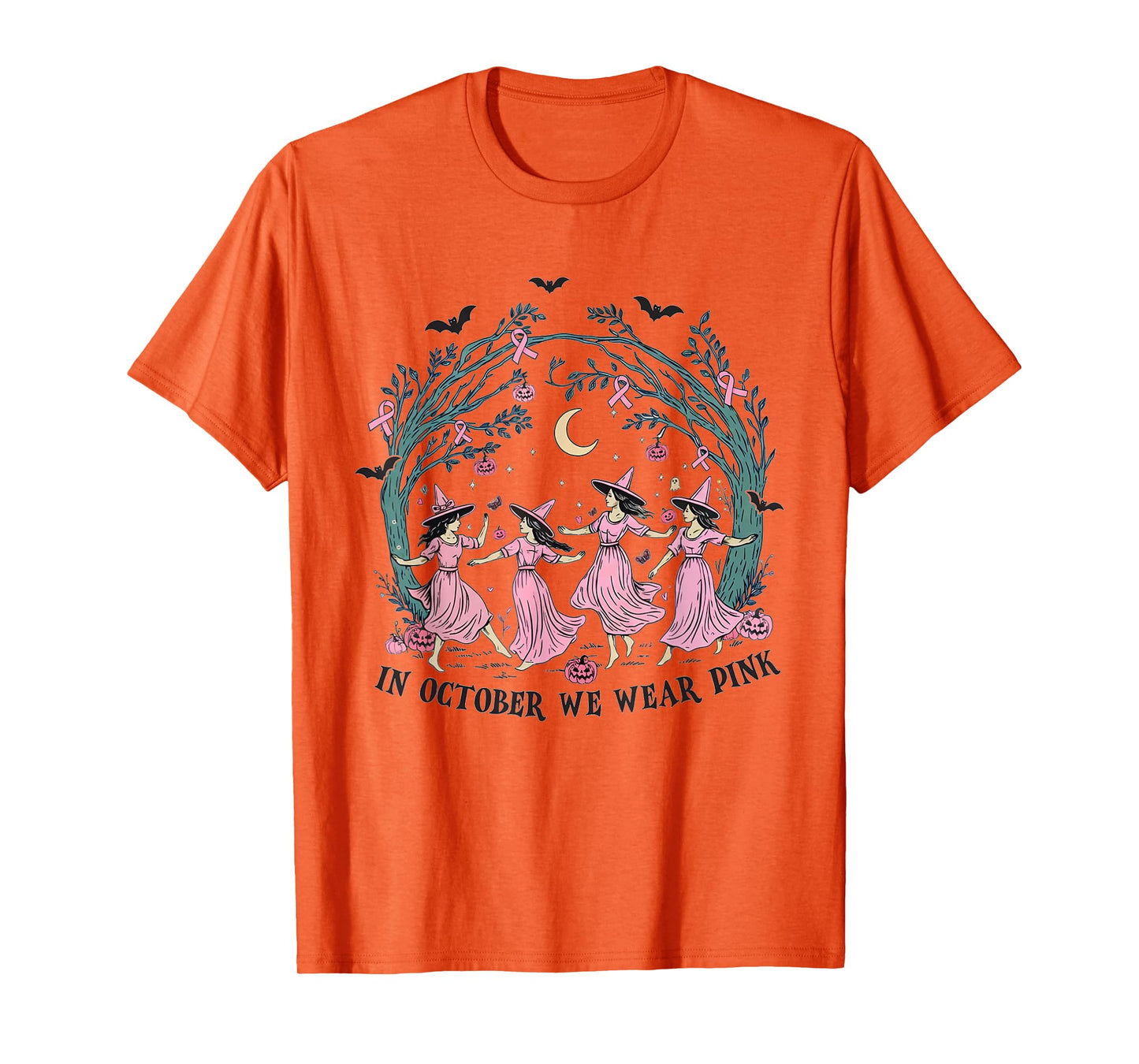 Women in October We Wear Pink Funny Witch Breast Cancer T-Shirt