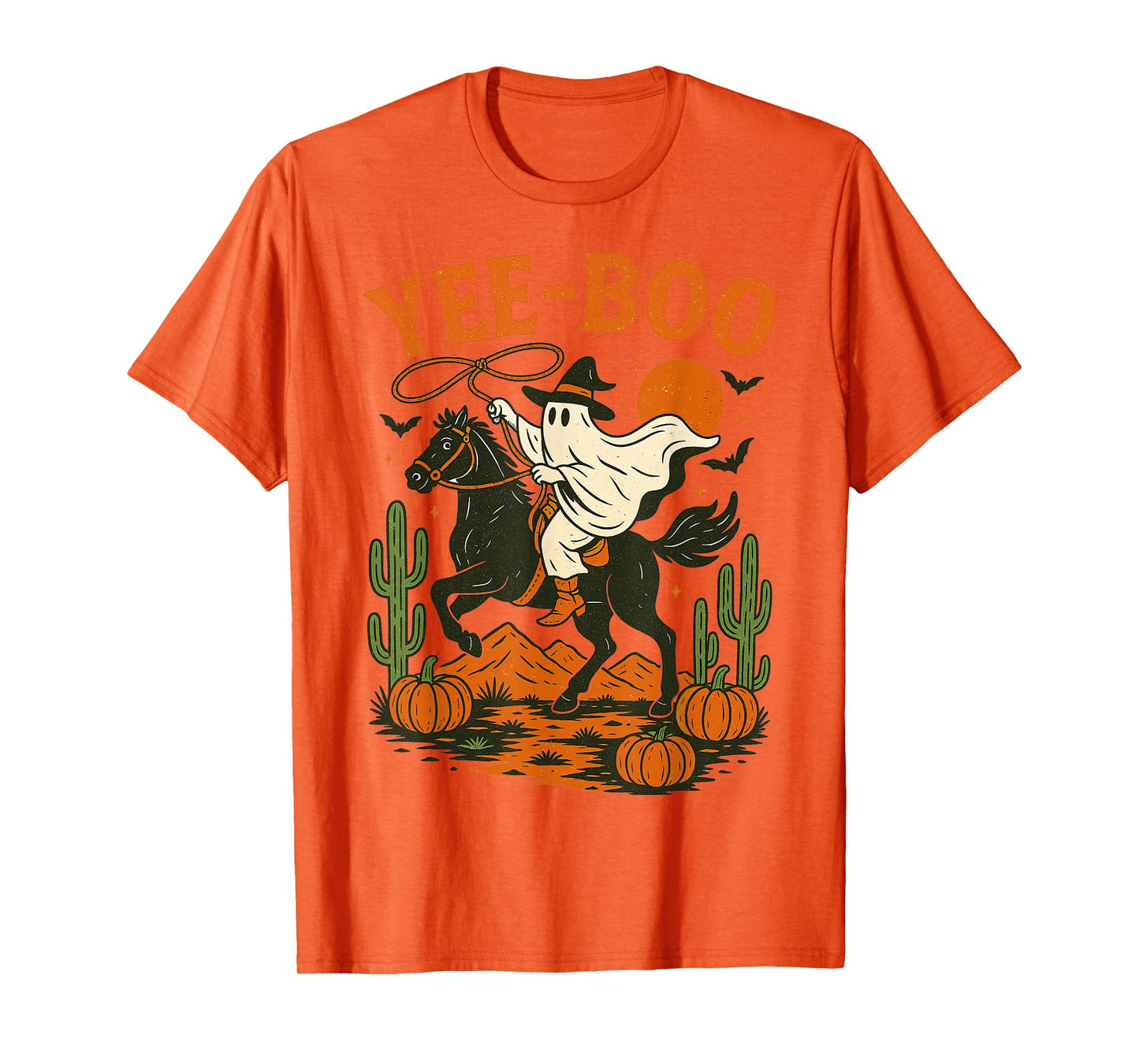 Yee Boo Ghost Riding Horse Halloween Pumpkin Moon Western T-Shirt