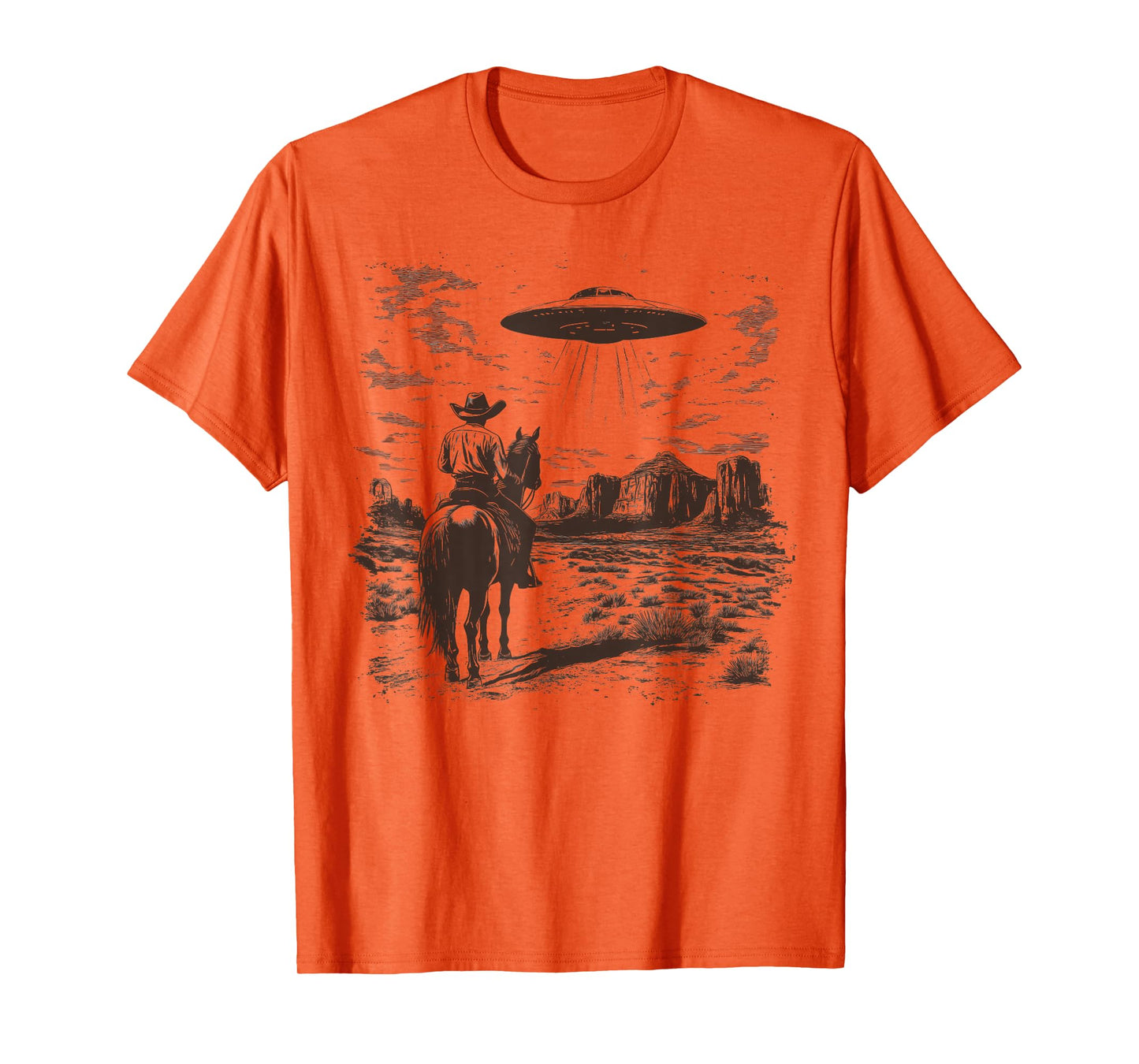 Vintage Rodeo Cowboy Western Country Spaceship UFO Alien T-Shirt