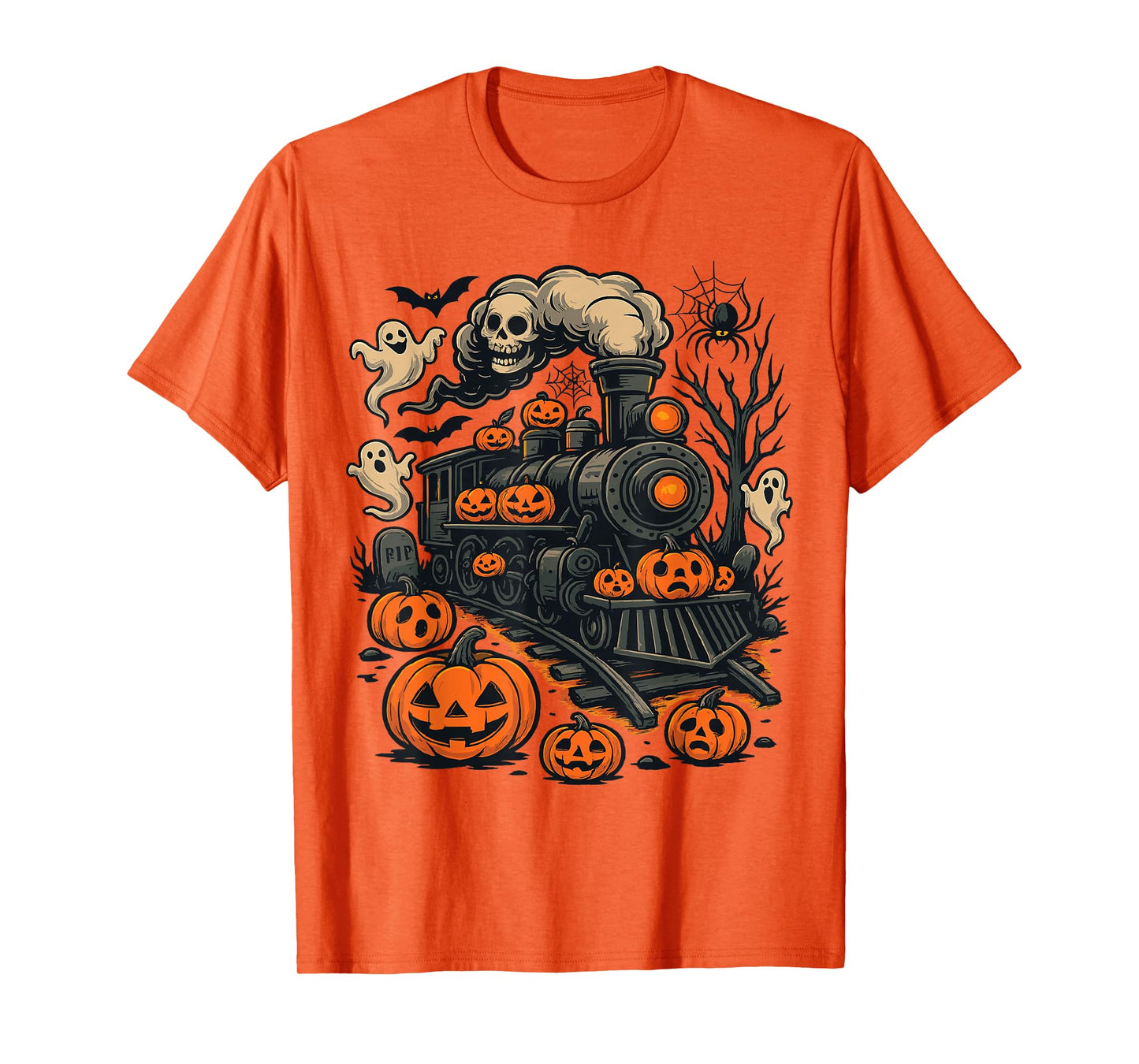 Funny Halloween Train Pumpkin Train Lover Railroad T-Shirt