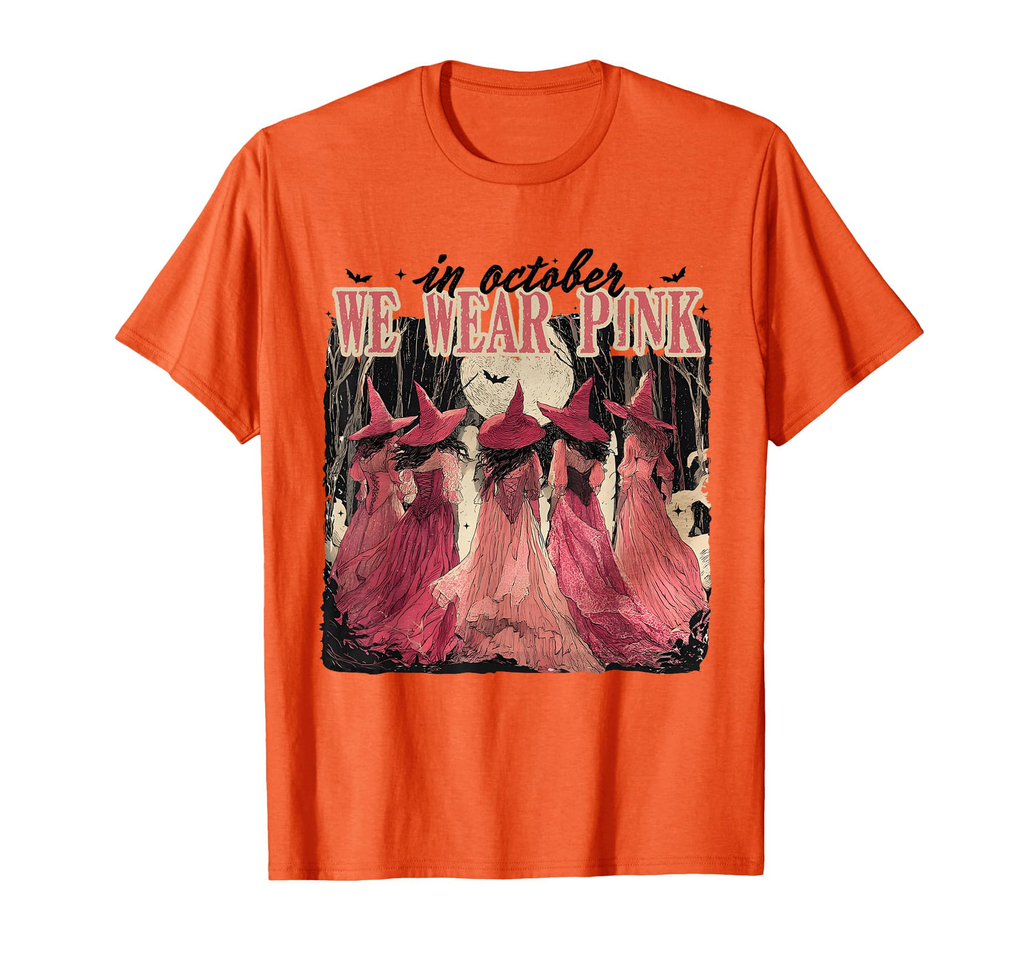 in October We Wear Pink Breast Cancer Witch for Women T-Shirt