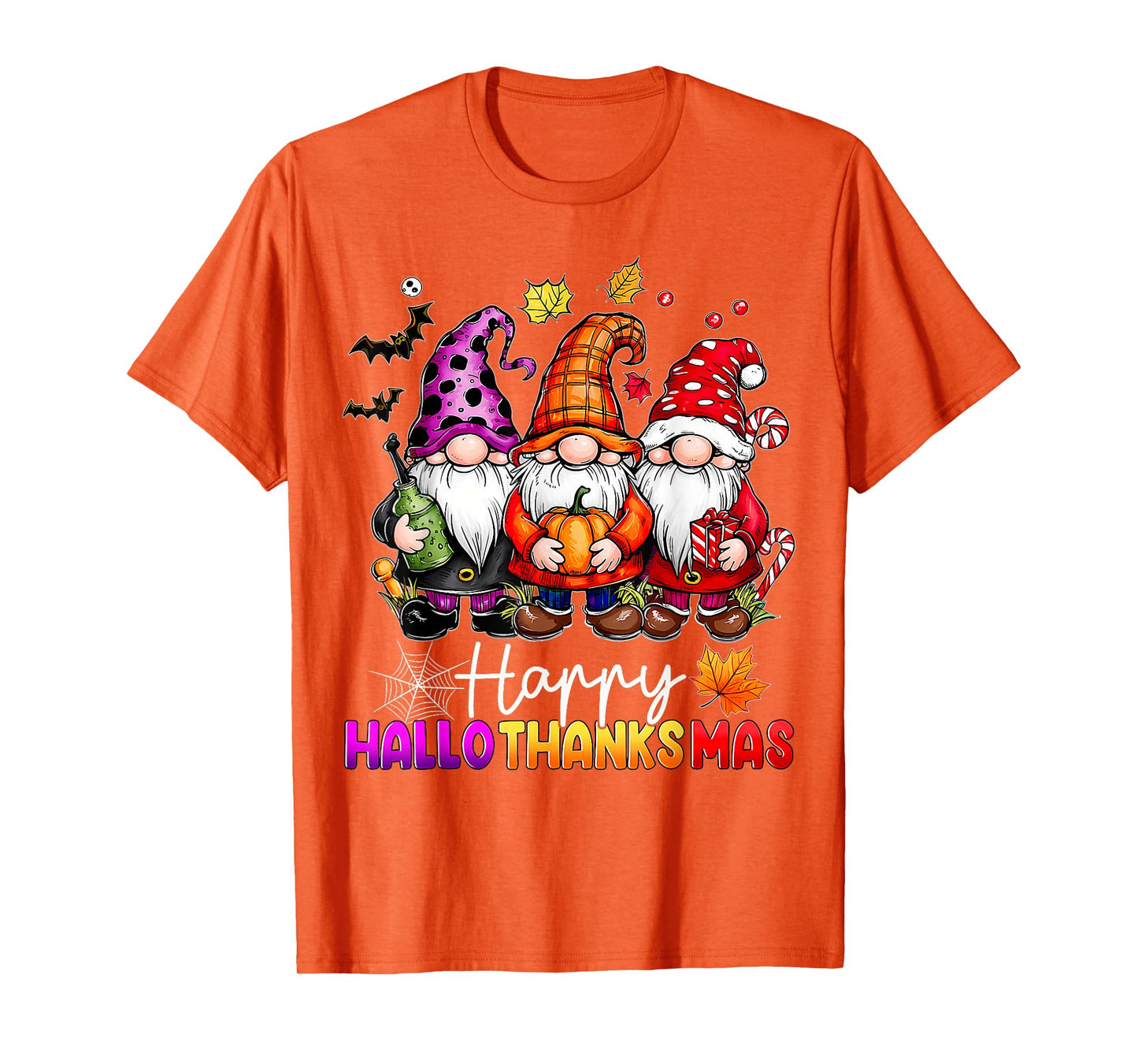 Happy Hallothanksmas Gnomes Lover Halloween Merry Christmas T-Shirt