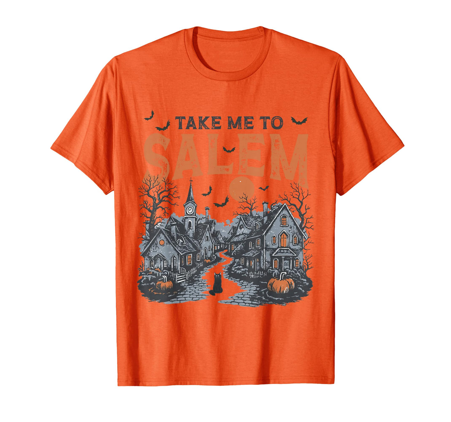 Take-Me to Salem Halloween Village Black-Cat Spooky Season T-Shirt
