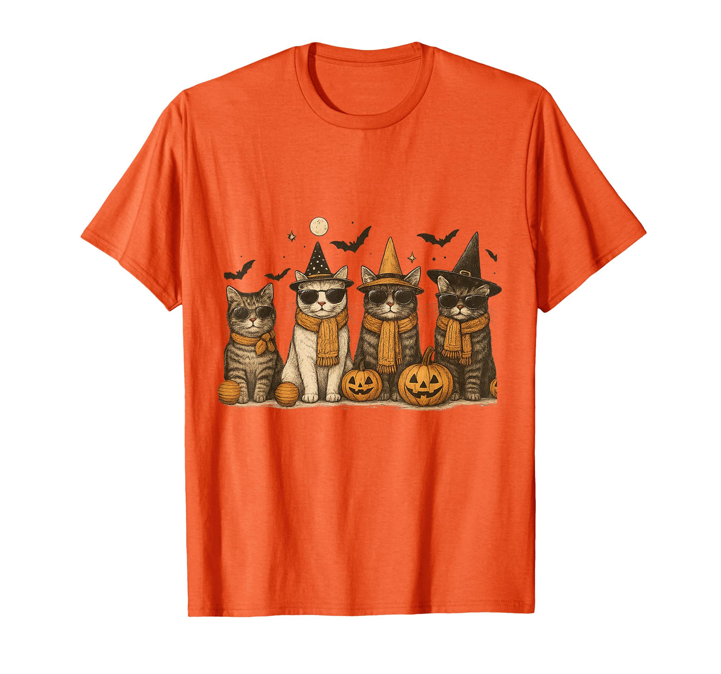 Cool Cats with Sunglasses Witch Hats Funny Halloween T-Shirt