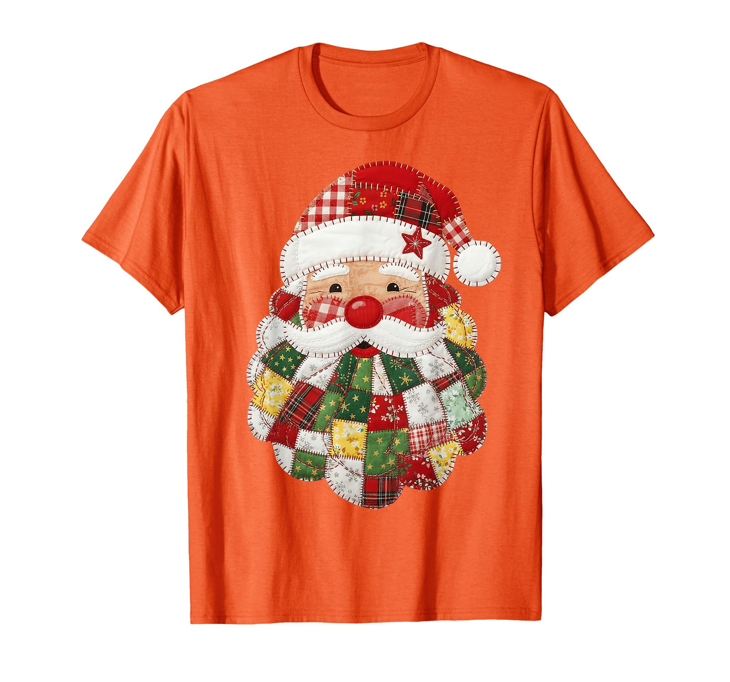 Cute Patchwork Santa Claus Christmas Xmas Men Women Kid Gift T-Shirt