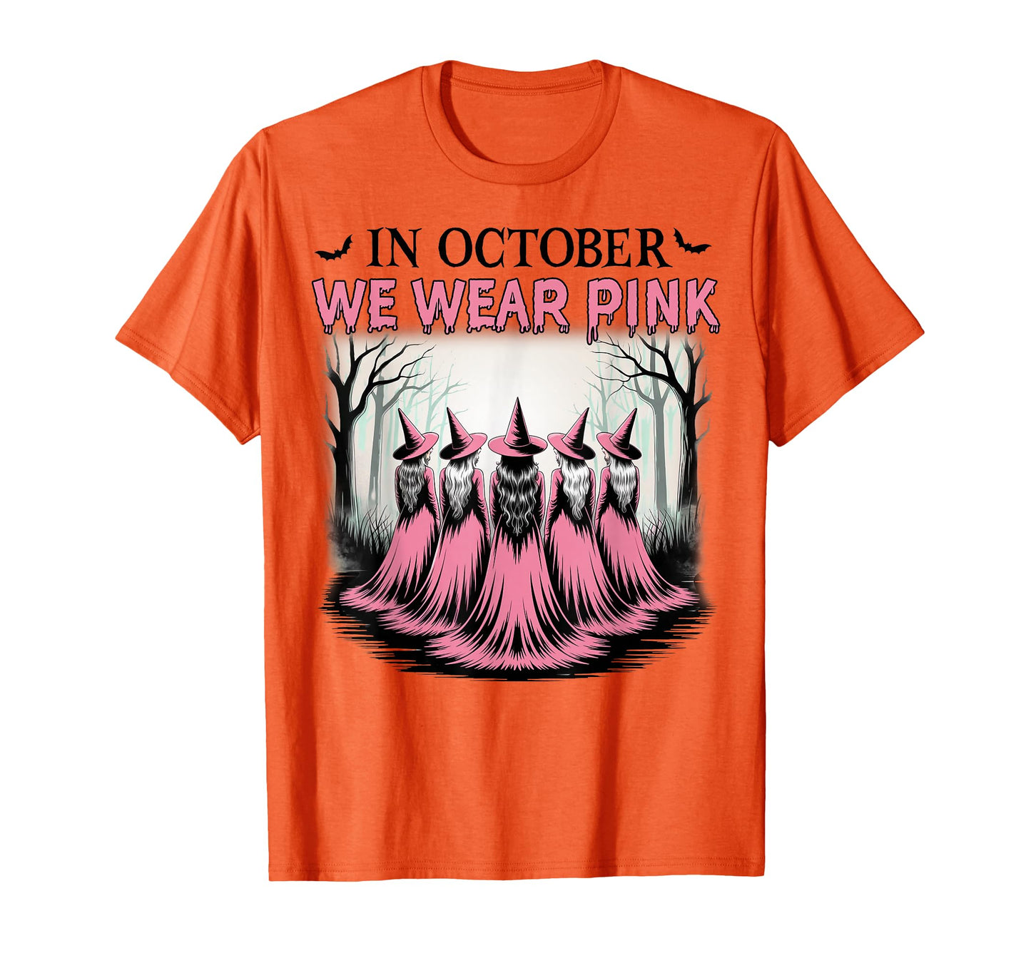 in October We Wear Pink, Breast Cancer, Pink Halloween Witch T-Shirt