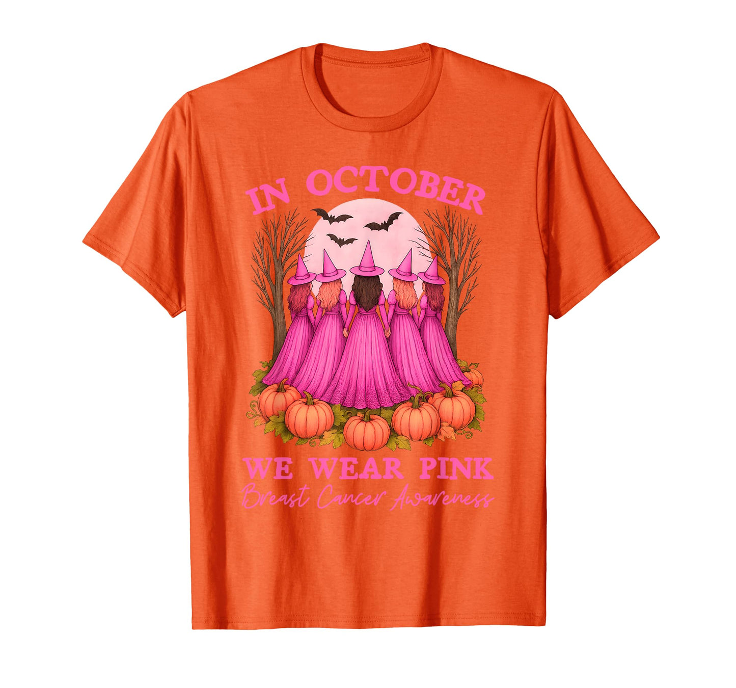 in October We Wear Pink Witch Breast Cancer Awareness Girl T-Shirt