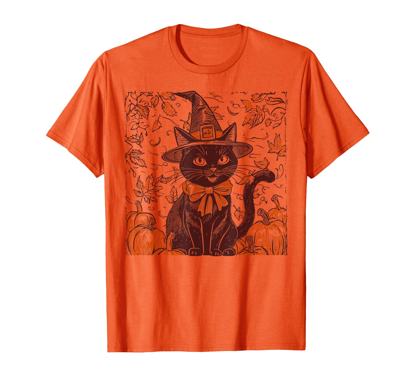 Vintage Halloween Black Cat Witch Hat Pumpkin Men Women Kid T-Shirt