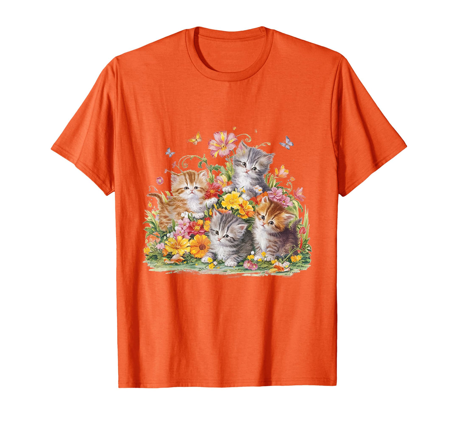 Floral Vintage Aesthetic Painted Kittens and Pressed Flower T-Shirt