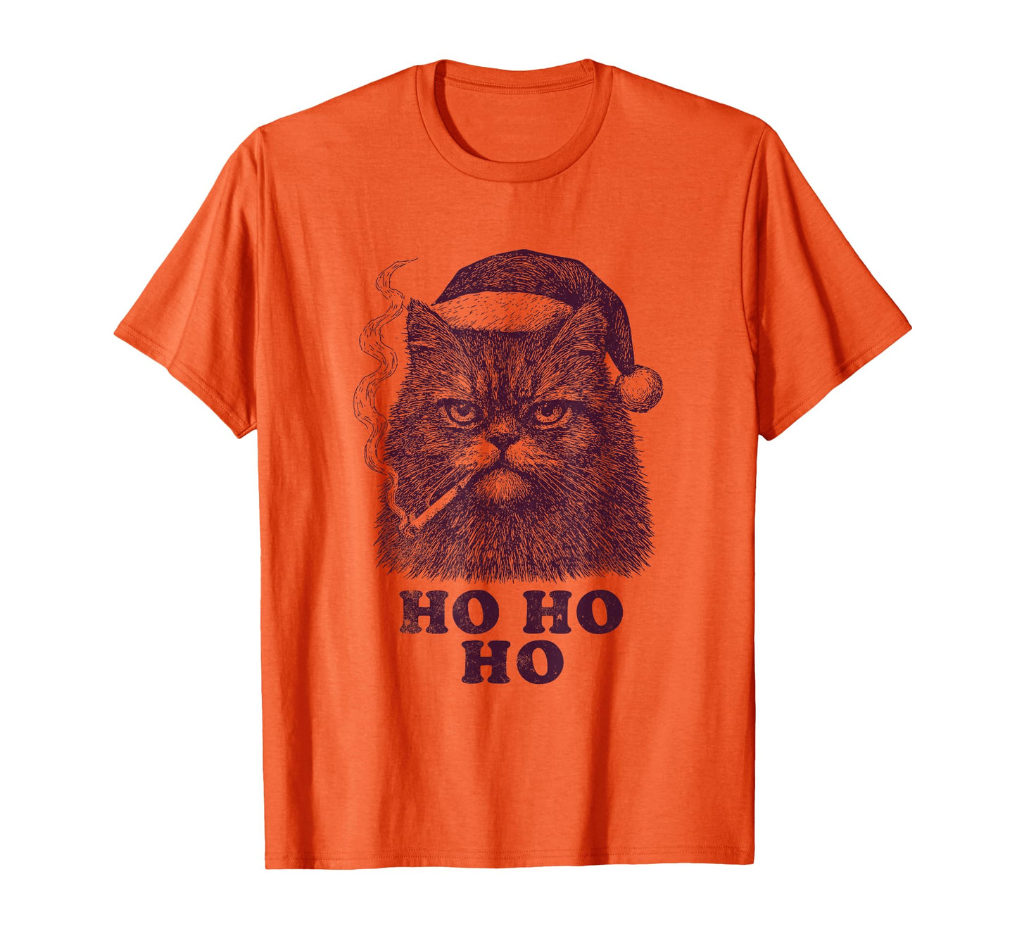 Funny Cat Smoking Santa Hat Ho Ho Ho Vintage T-Shirt
