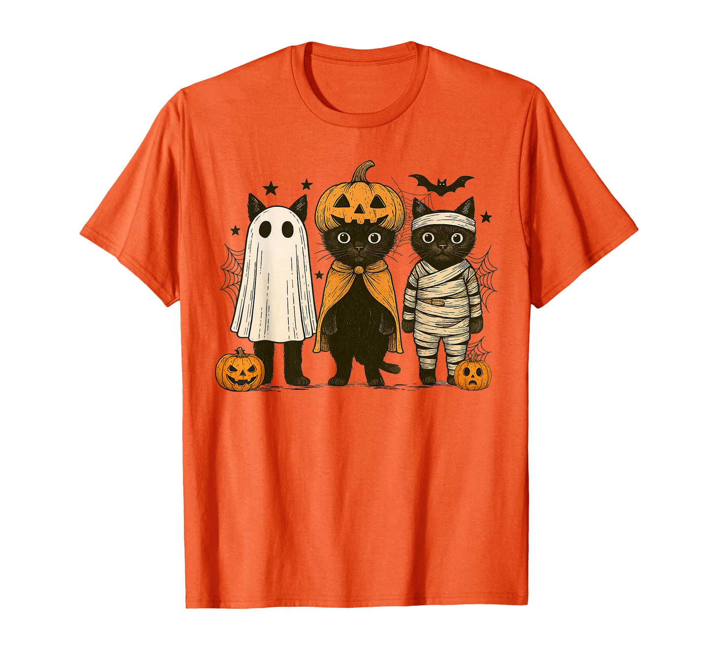 Retro Black Cat Scary Halloween Pumpkin Women Men Kids T-Shirt