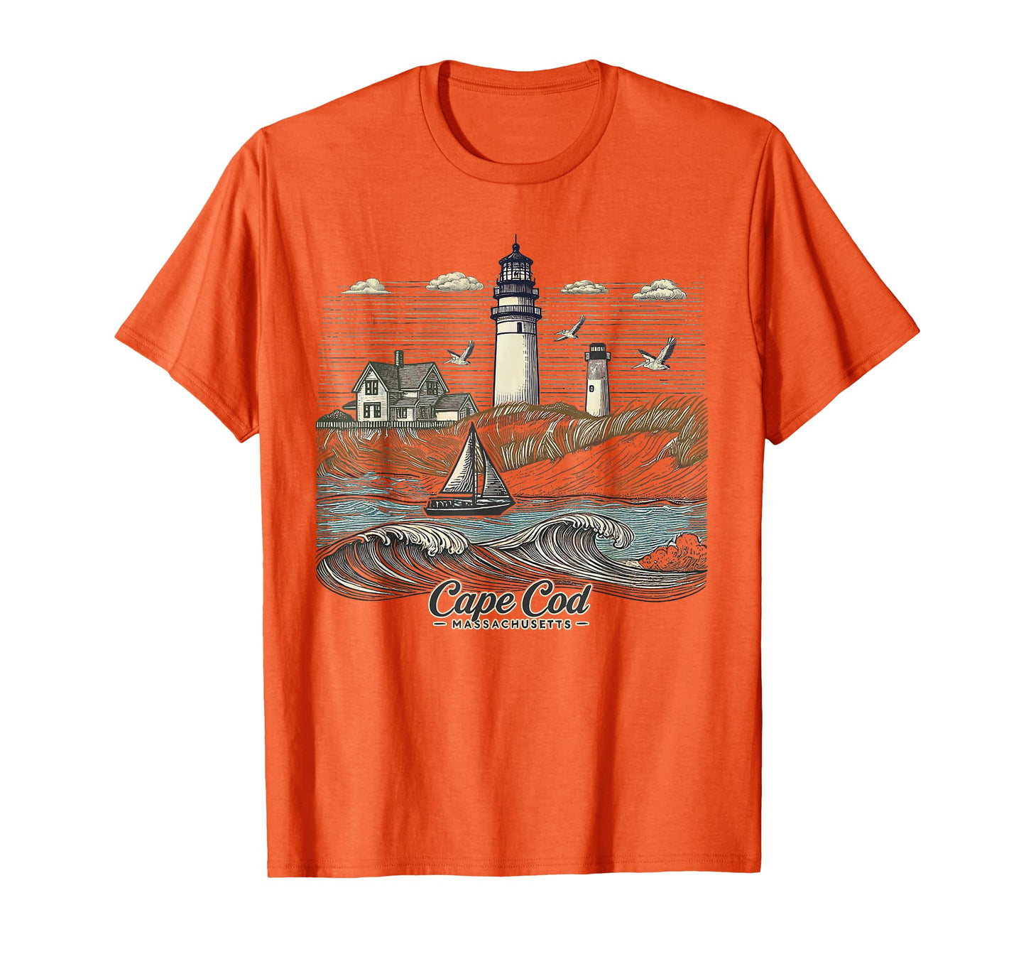 Vintage Cape Cod Massachusetts Nautical Lighthouse Seashore T-Shirt