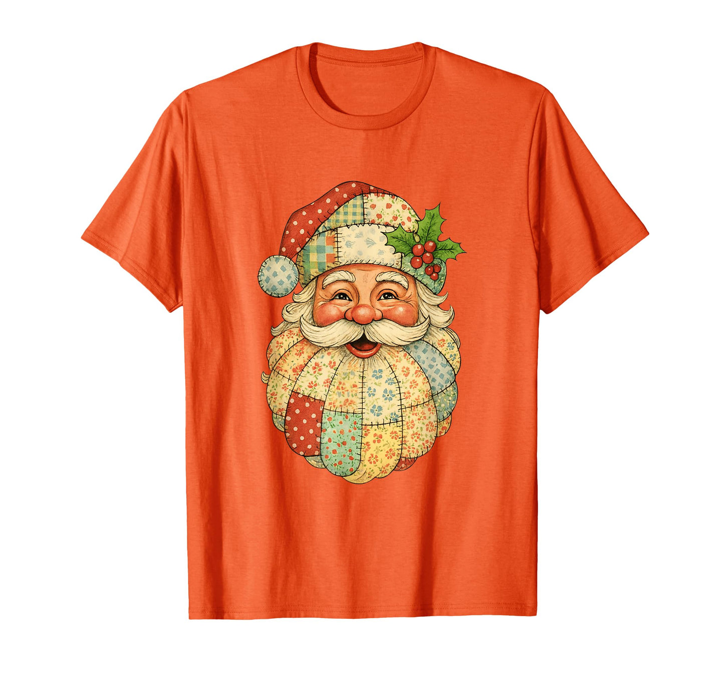 Retro Graphic Patchwork Santa Claus Face Preppy Xmas Pajama T-Shirt