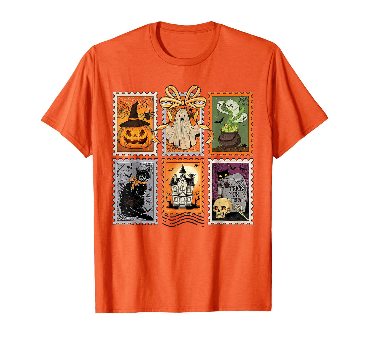 Retro Halloween Stamp Icons Funny Halloween Cat Ghost Stamp T-Shirt