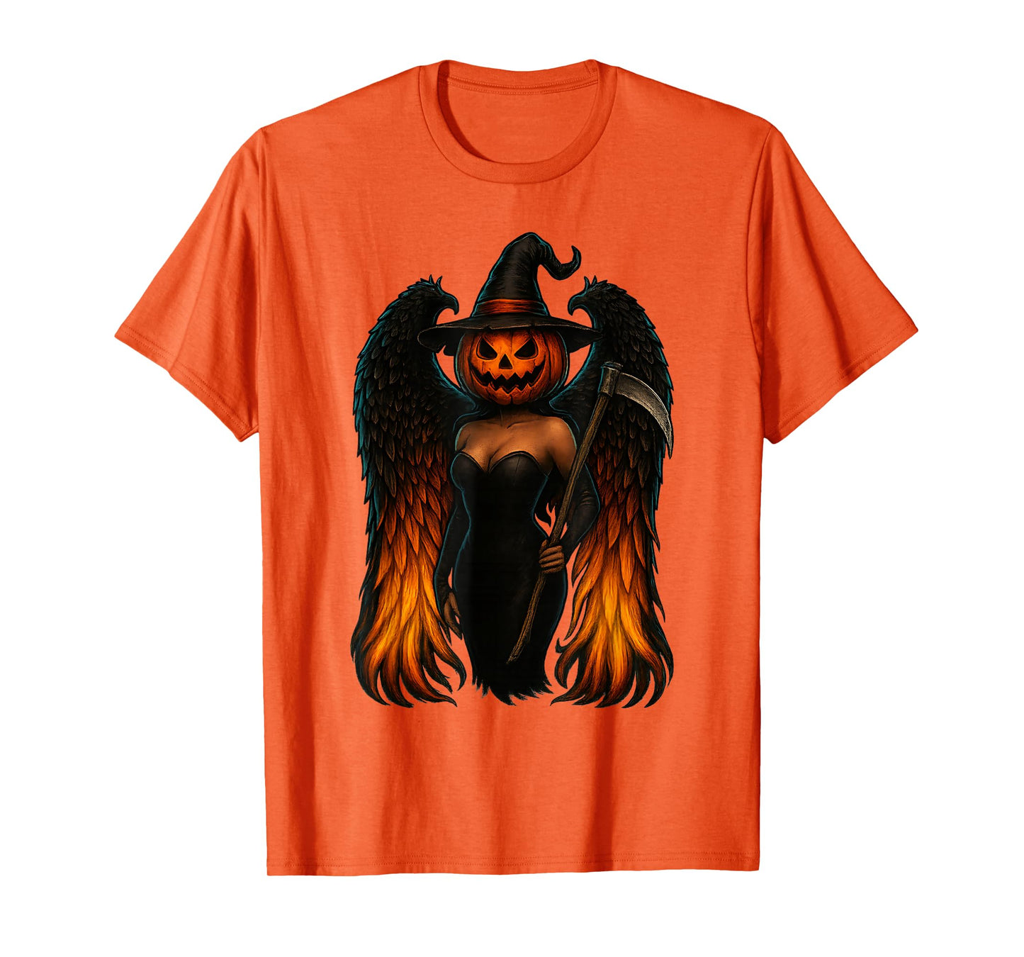 DarkFiery Halloween Angel Wings Gothic Pumpkin Witch Flaming T-Shirt