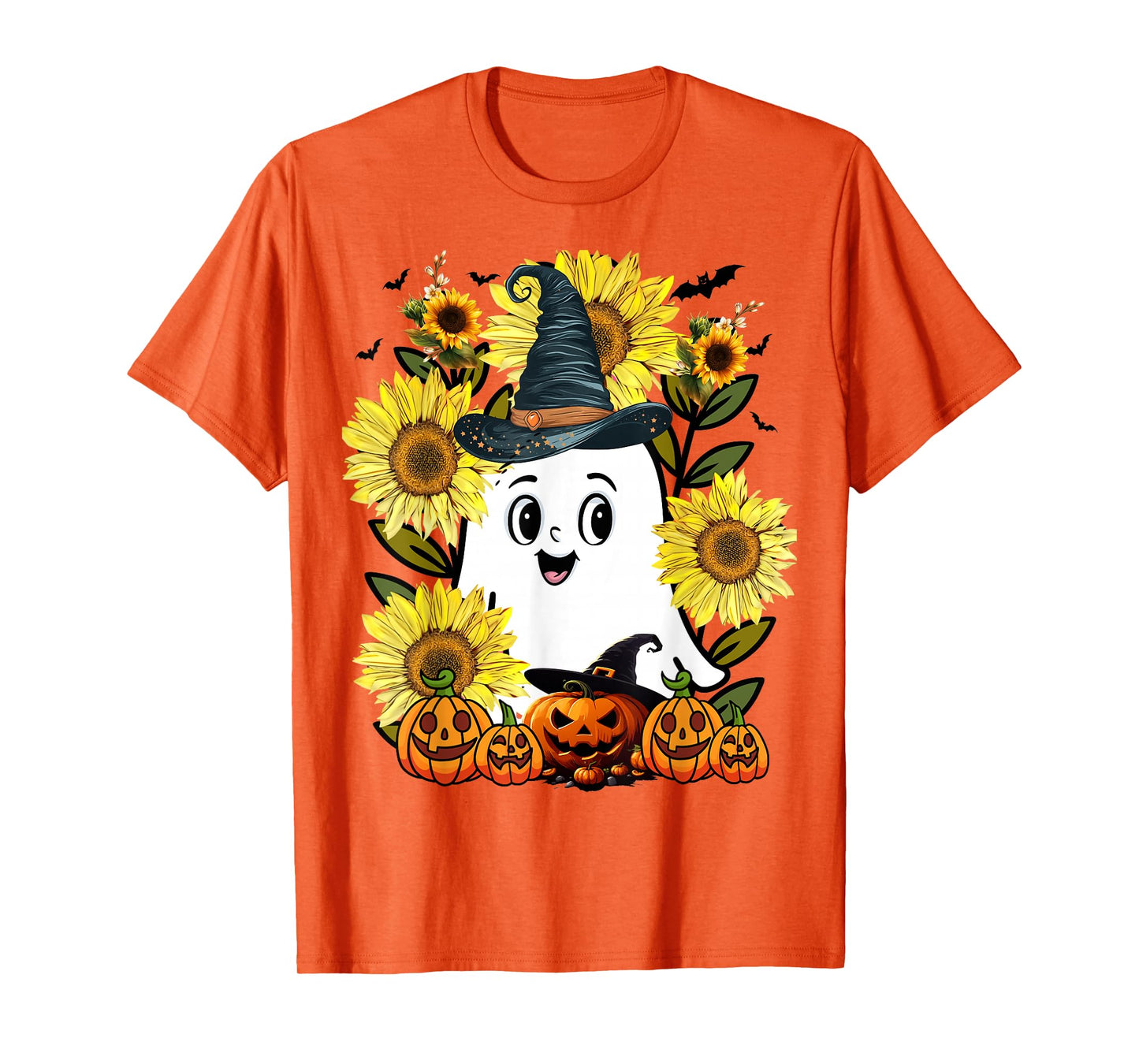 Funny Floral Ghost with Vintage Pumpkin Fall Halloween T-Shirt