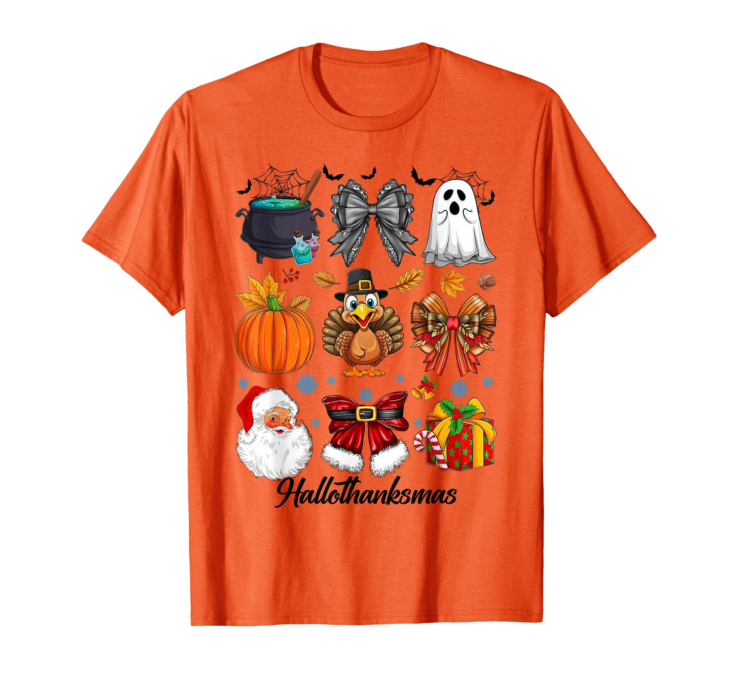 Happy Hallothanksmas Coquette Bows Halloween Thanksgiving T-Shirt
