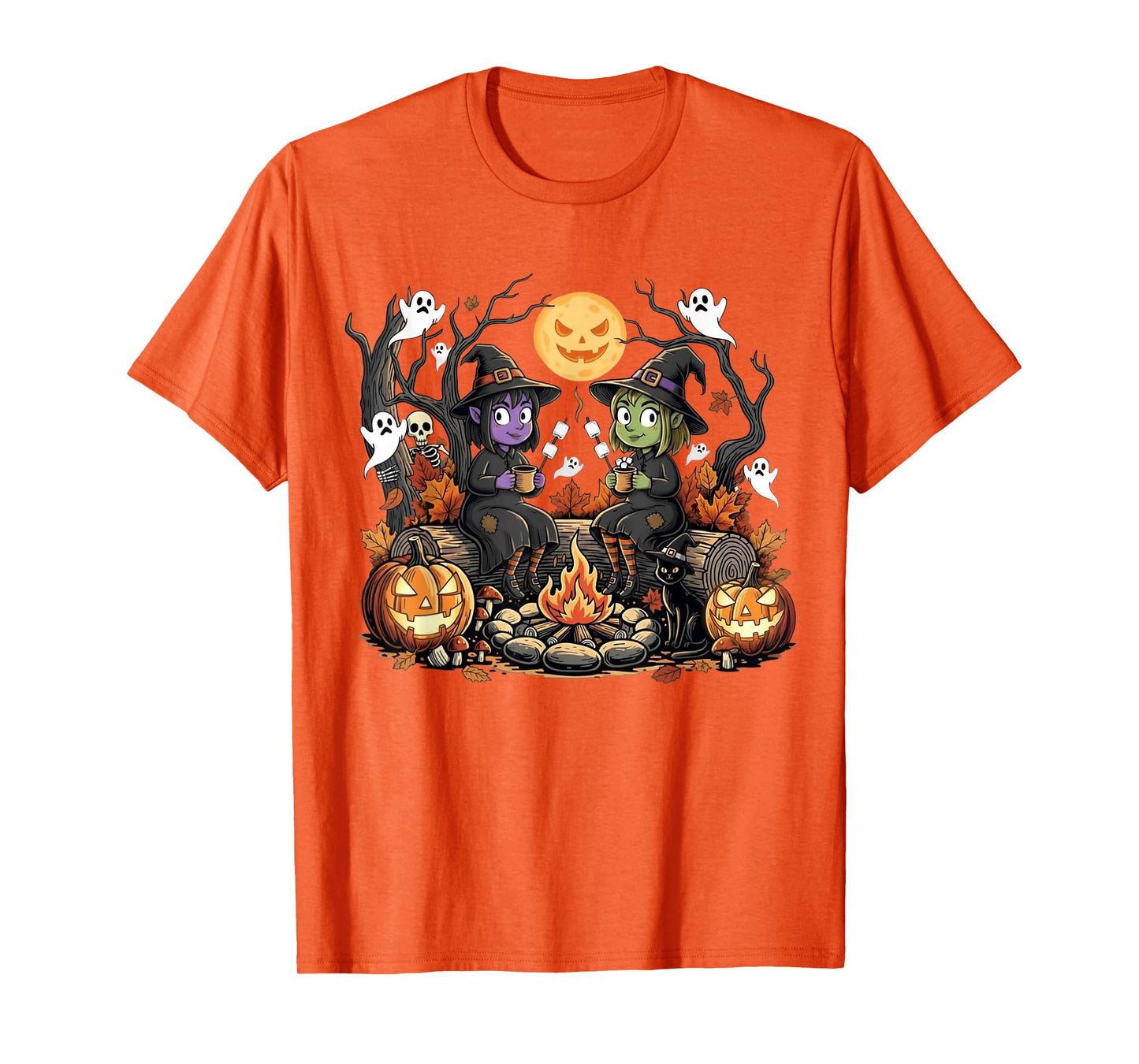 Cute Witches Campfire Gothic Halloween Ghost Pumpkin Spooky T-Shirt